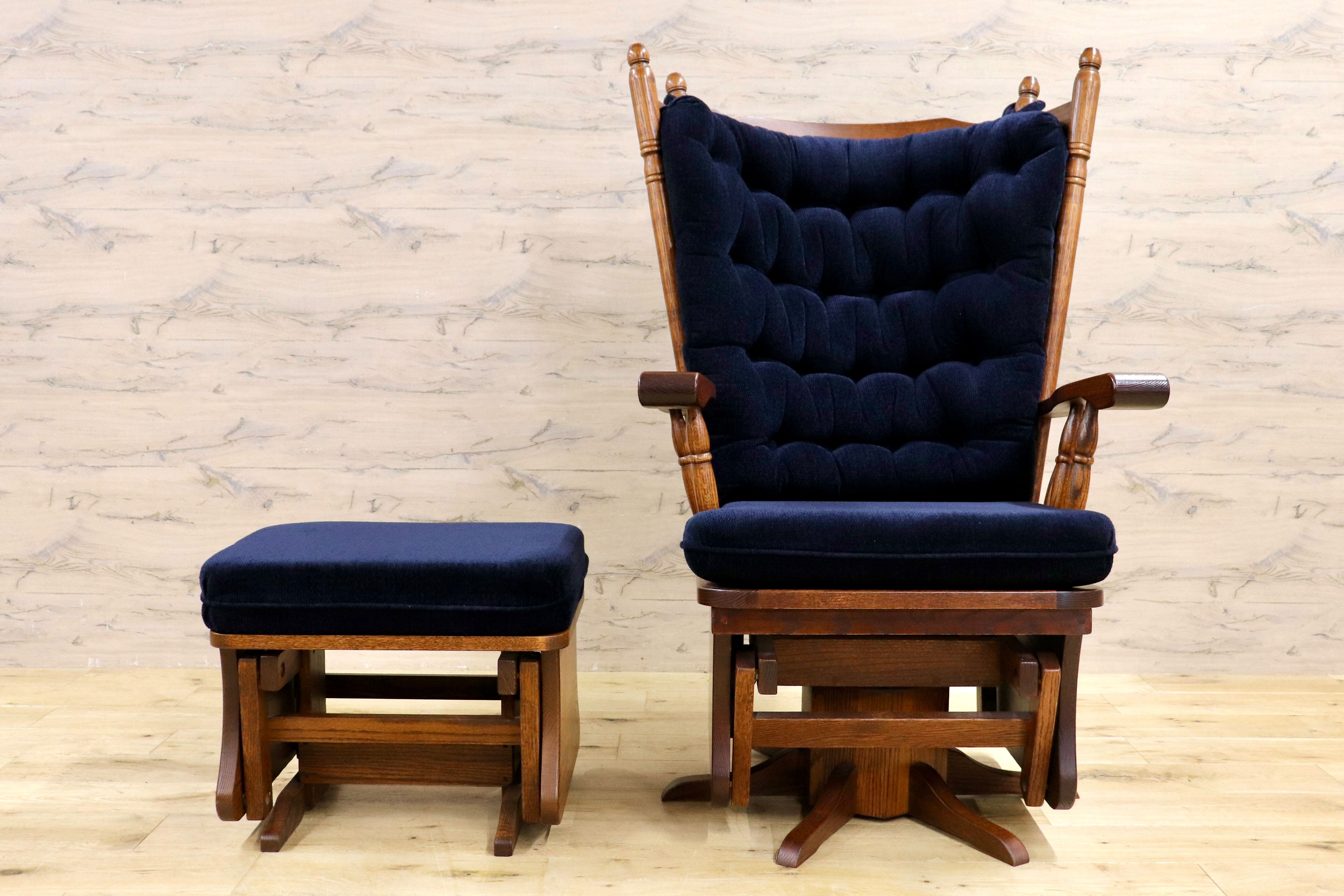 GMIS355○アメリカンヴィンテージ グライダーロッキングチェア 揺り椅子 オットマン セット ファブリック カントリー USA