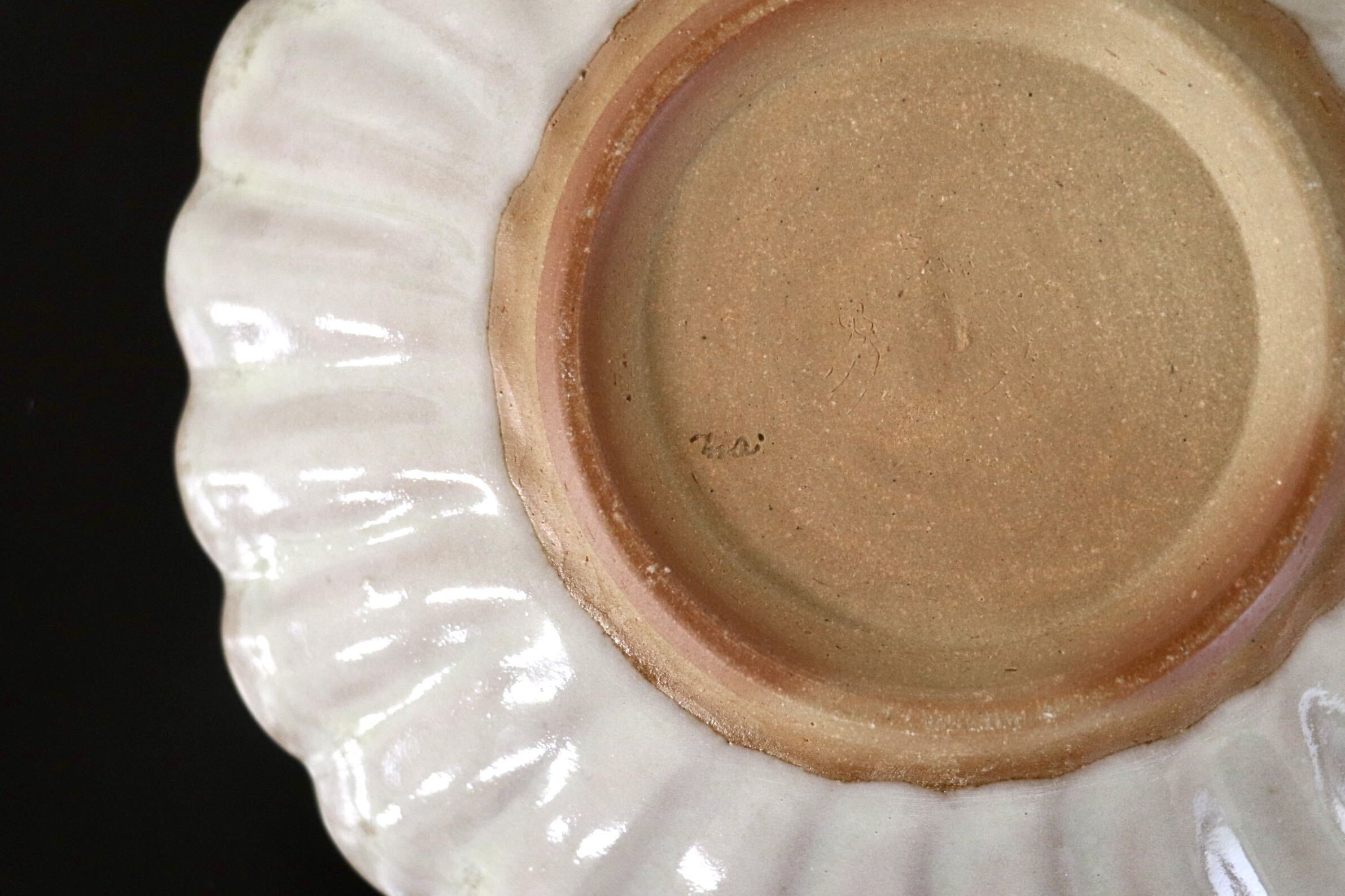 GMJO109A○千代市陶房 清水万佐年 丹波焼 灰釉輪花皿M 伝統工芸 丹波篠山
