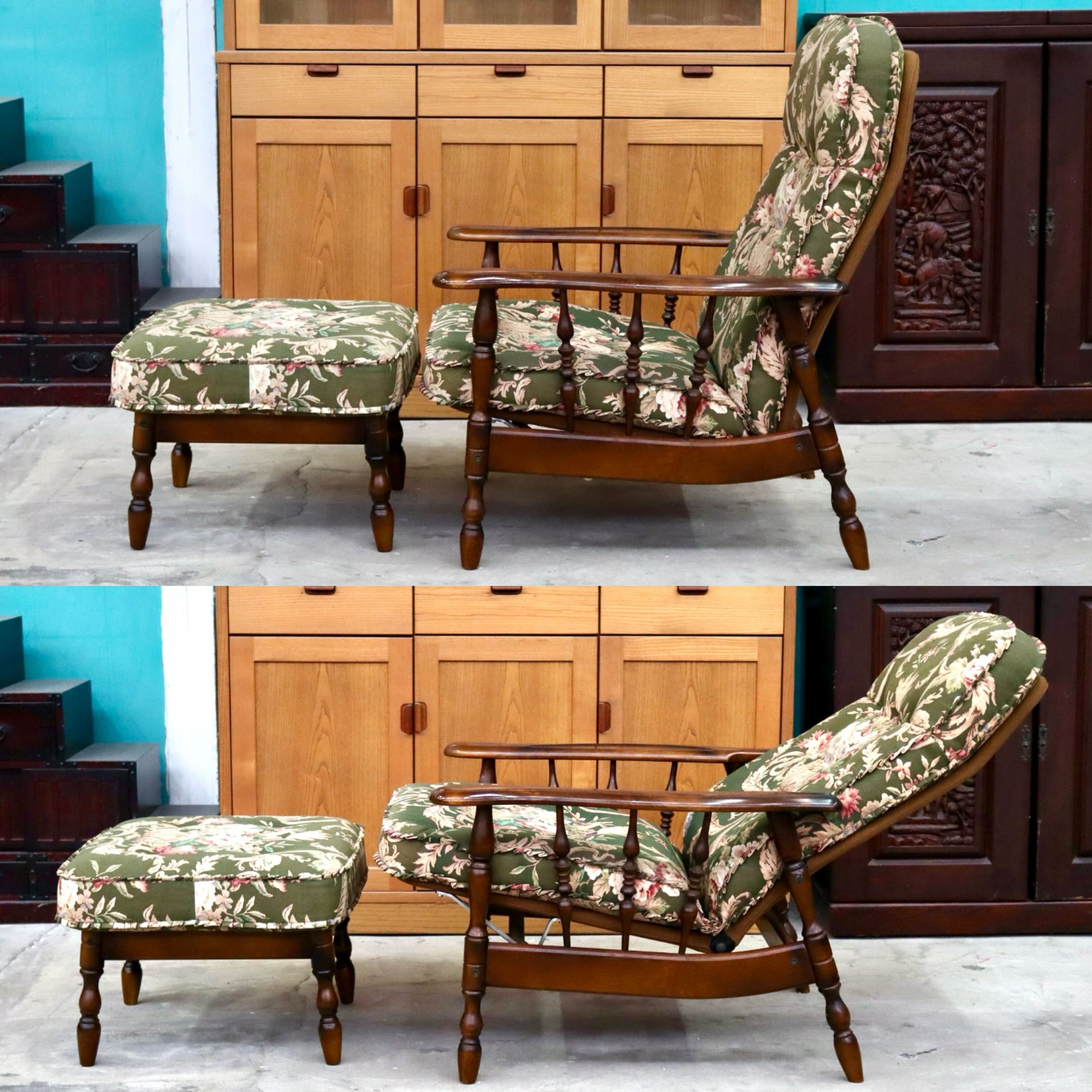 GMIH399○karimoku / カリモク シングルソファ 1人掛けソファ オットマン リクライニング ファブリック ブナ材 国産家具 定価約13.2万