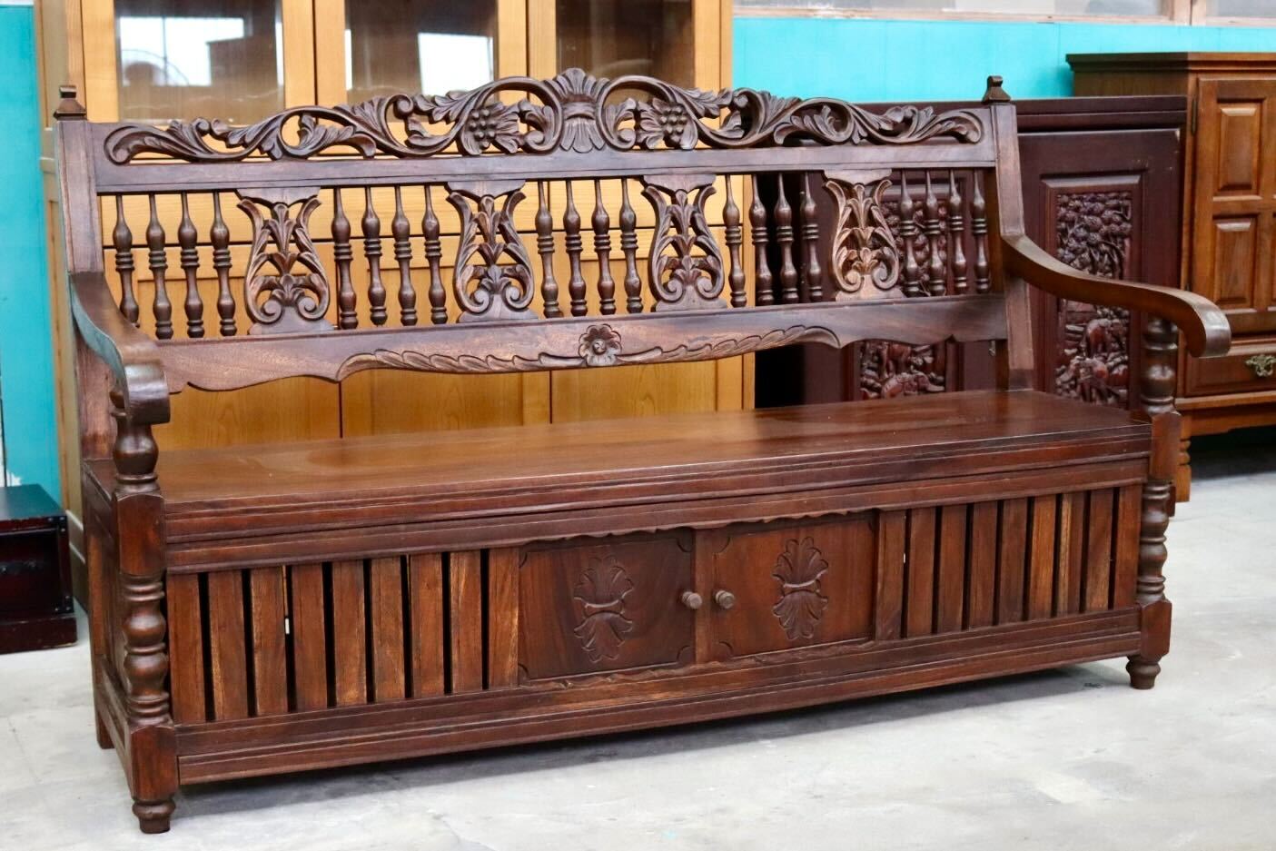 GMIK443○COLONY HOUSE / コロニーハウス ベンチ 長椅子 収納付き 木製 無垢材 ヴィンテージ クラシカル 神戸洋家具