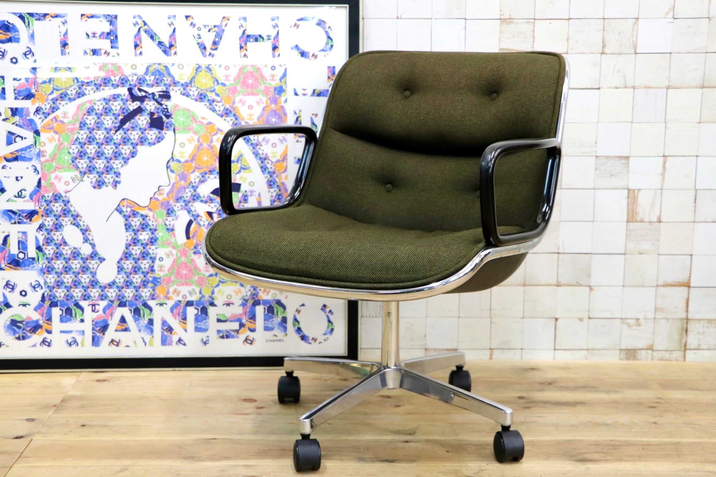 GMJK174D〇Pollock / ポロックチェア ヴィンテージ デスクチェア モスグリーン ミッドセンチュリー デザイナーズ KOKUYOリペア 名作椅子