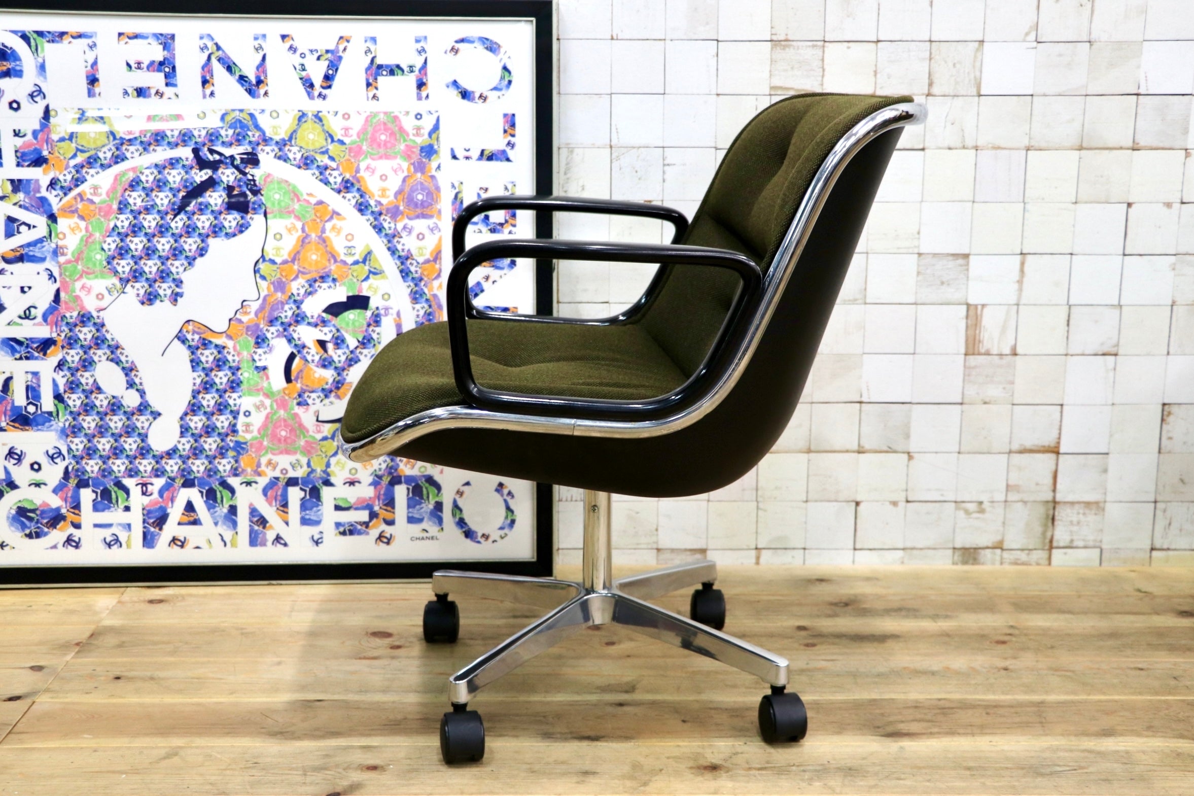 GMJK174D〇Pollock / ポロックチェア ヴィンテージ デスクチェア モスグリーン ミッドセンチュリー デザイナーズ KOKUYOリペア 名作椅子