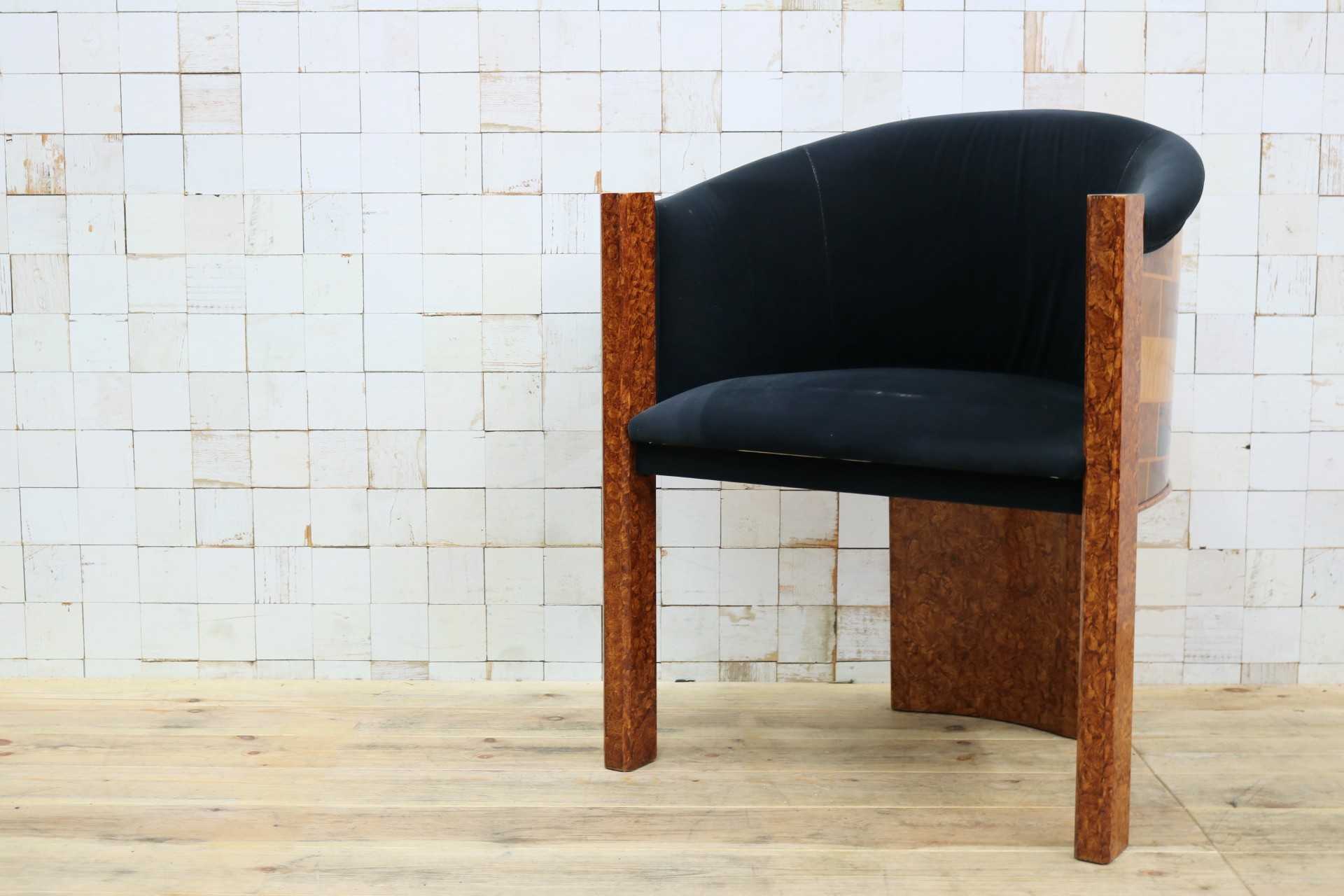 GMIK637D◯ベンフェラーラコレクション 椅子 アームチェア ファブリック Pepe Benlliure ペペ・ベンリウレ 象嵌細工 レッドウッド 希少