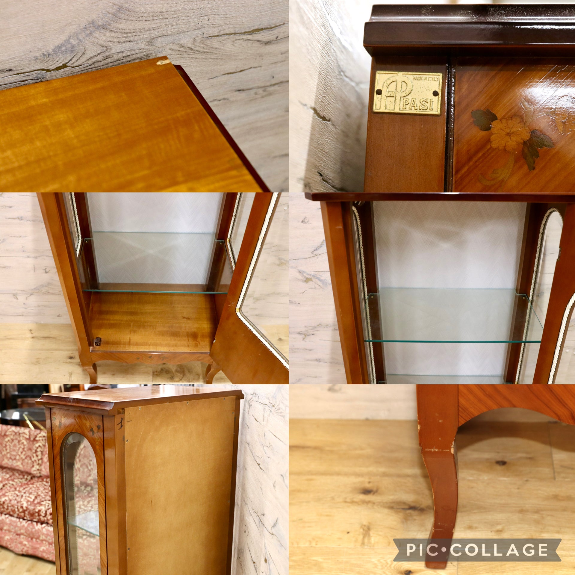 GMJK218○PASI / パジ 象嵌細工 ガラスキャビネット キュリオケース 飾り棚 イタリア製 クラシック家具 輸入家具