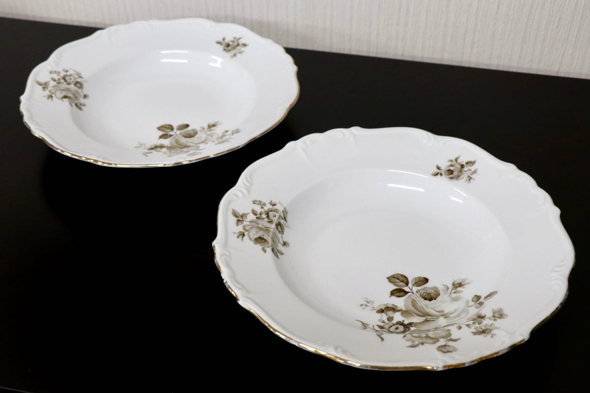 GMJH332AF○ヴィンテージ Edelstein Bavaria エーデルシュタイン Maria-Theresia セピアローズ スープボウル 深皿 24cm 2枚セット ドイツ製