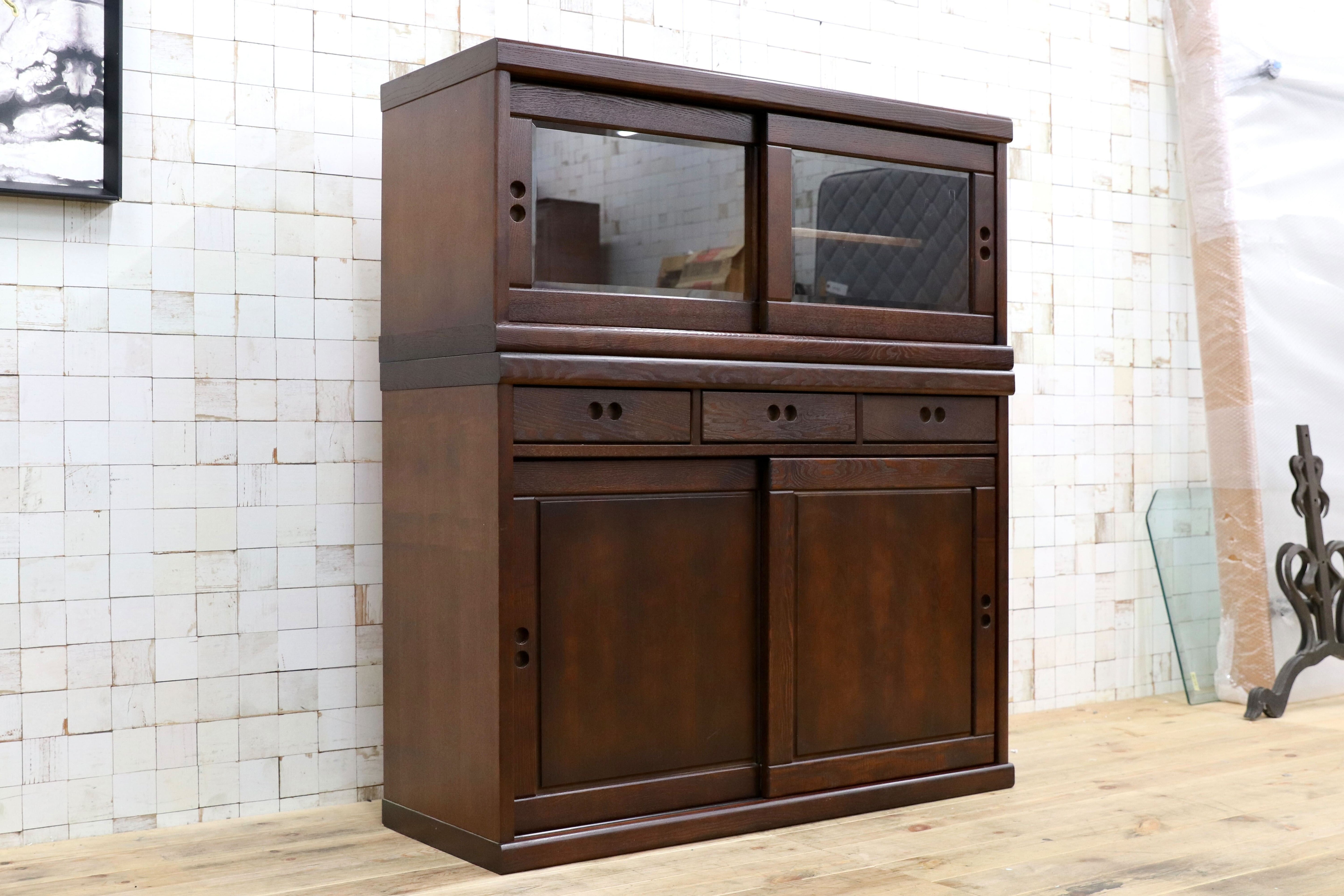 GMET009○大雪木工 ポトフ キャビネット カップボード リビングボード 収納家具 飾り棚 旭川家具