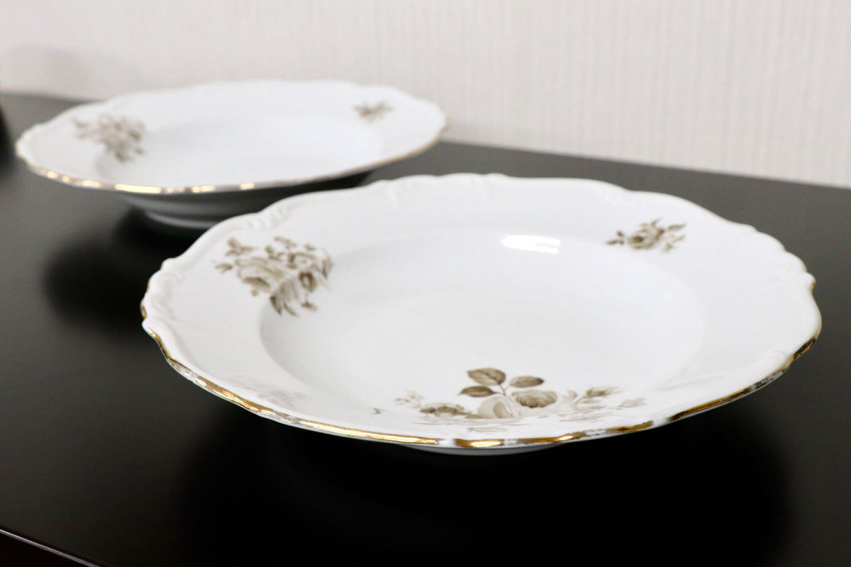 GMJH332AF○ヴィンテージ Edelstein Bavaria エーデルシュタイン Maria-Theresia セピアローズ スープボウル 深皿 24cm 2枚セット ドイツ製
