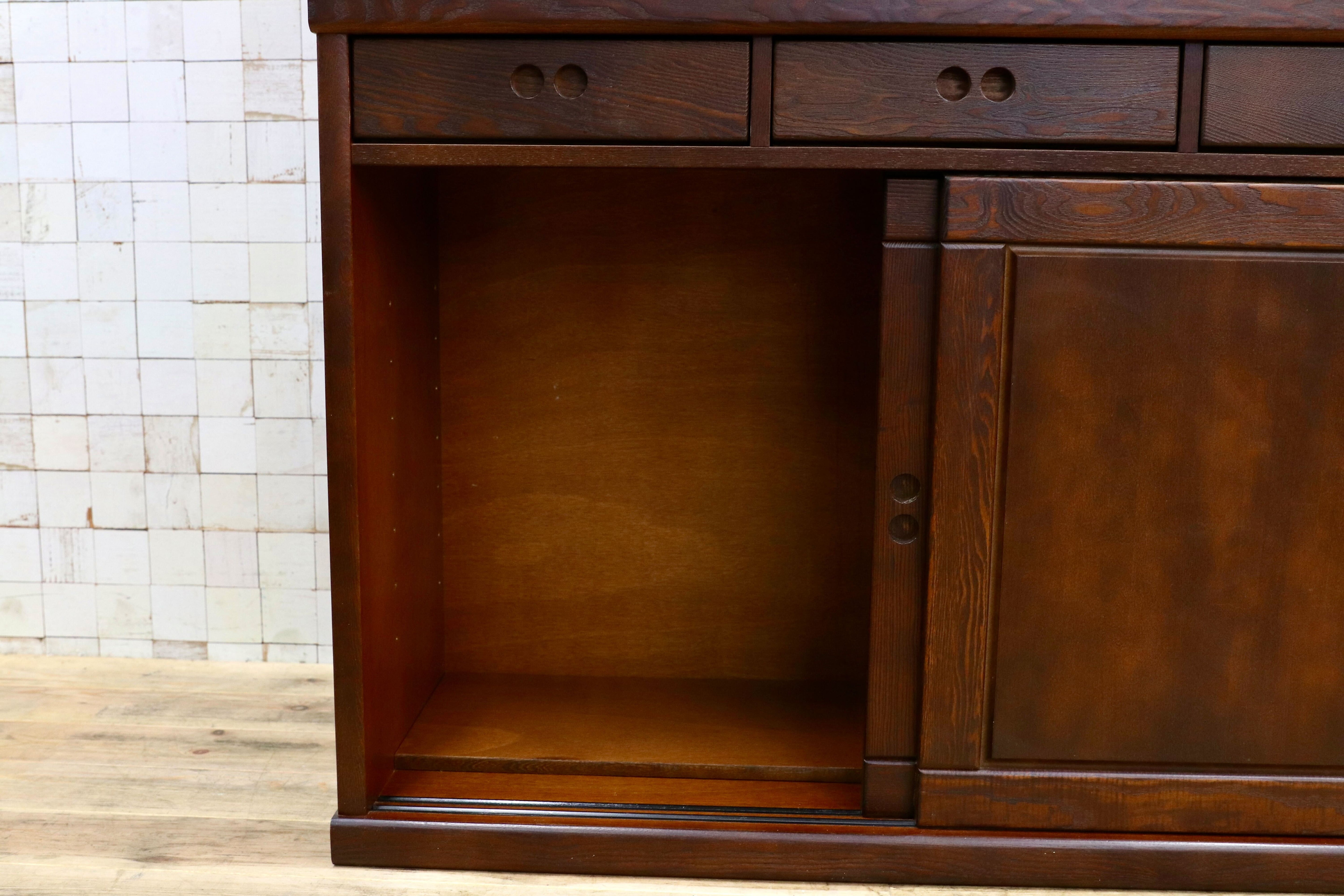 GMET009○大雪木工 ポトフ キャビネット カップボード リビングボード 収納家具 飾り棚 旭川家具