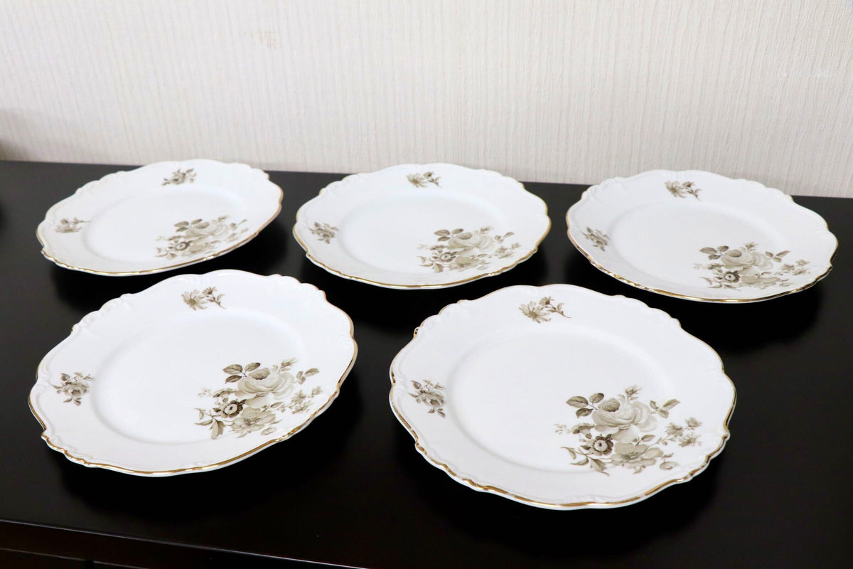 GMJH332AG○ヴィンテージ Edelstein Bavaria エーデルシュタイン Maria-Theresia セピアローズ デザートプレート 21cm 5枚セット ドイツ製