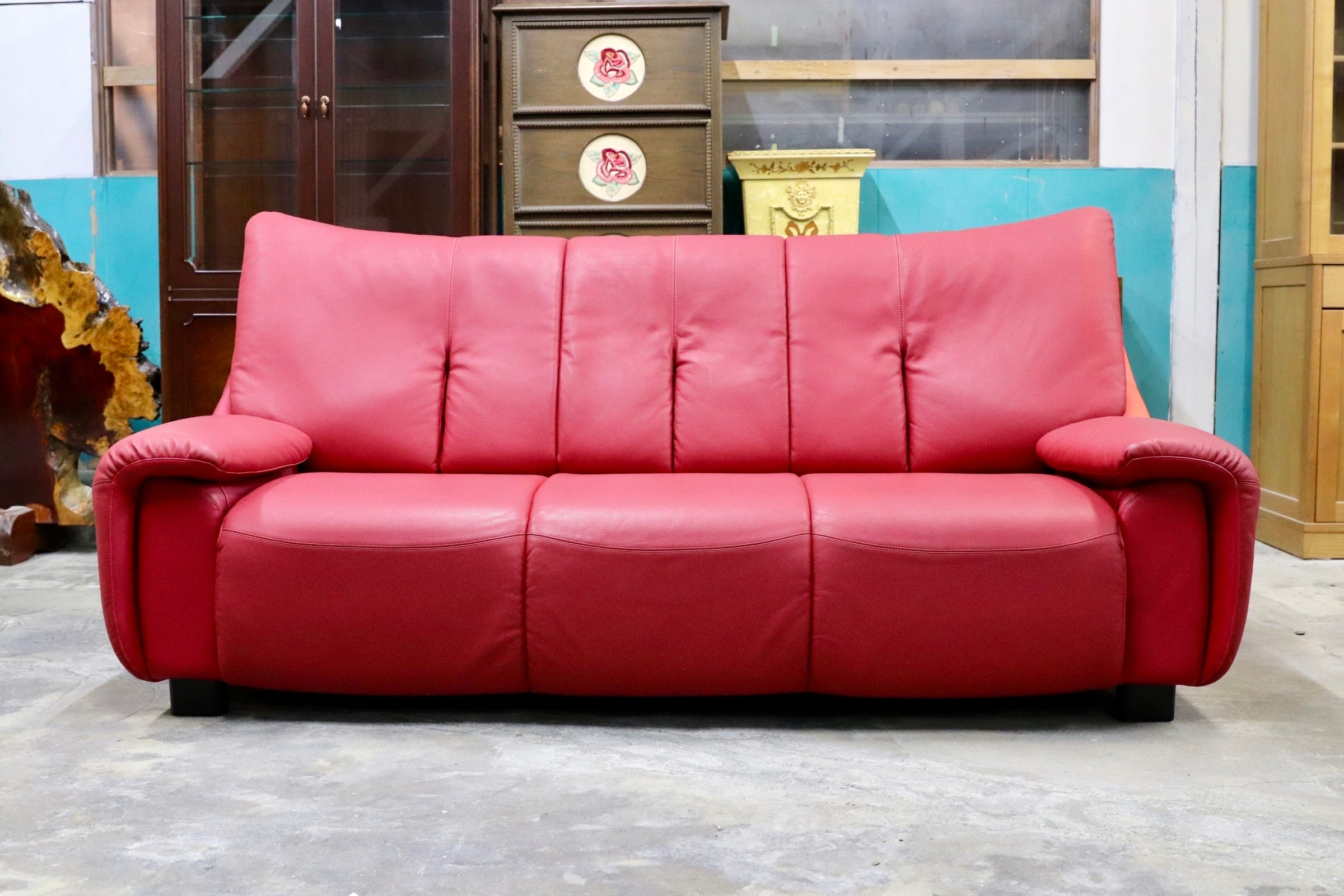 GMJK263A○FUJI FURNITURE / 冨士ファニチア L6760S 3人掛けソファ トリプルソファ 本革 レザー マルチカラー レッド オレンジ 国産家具