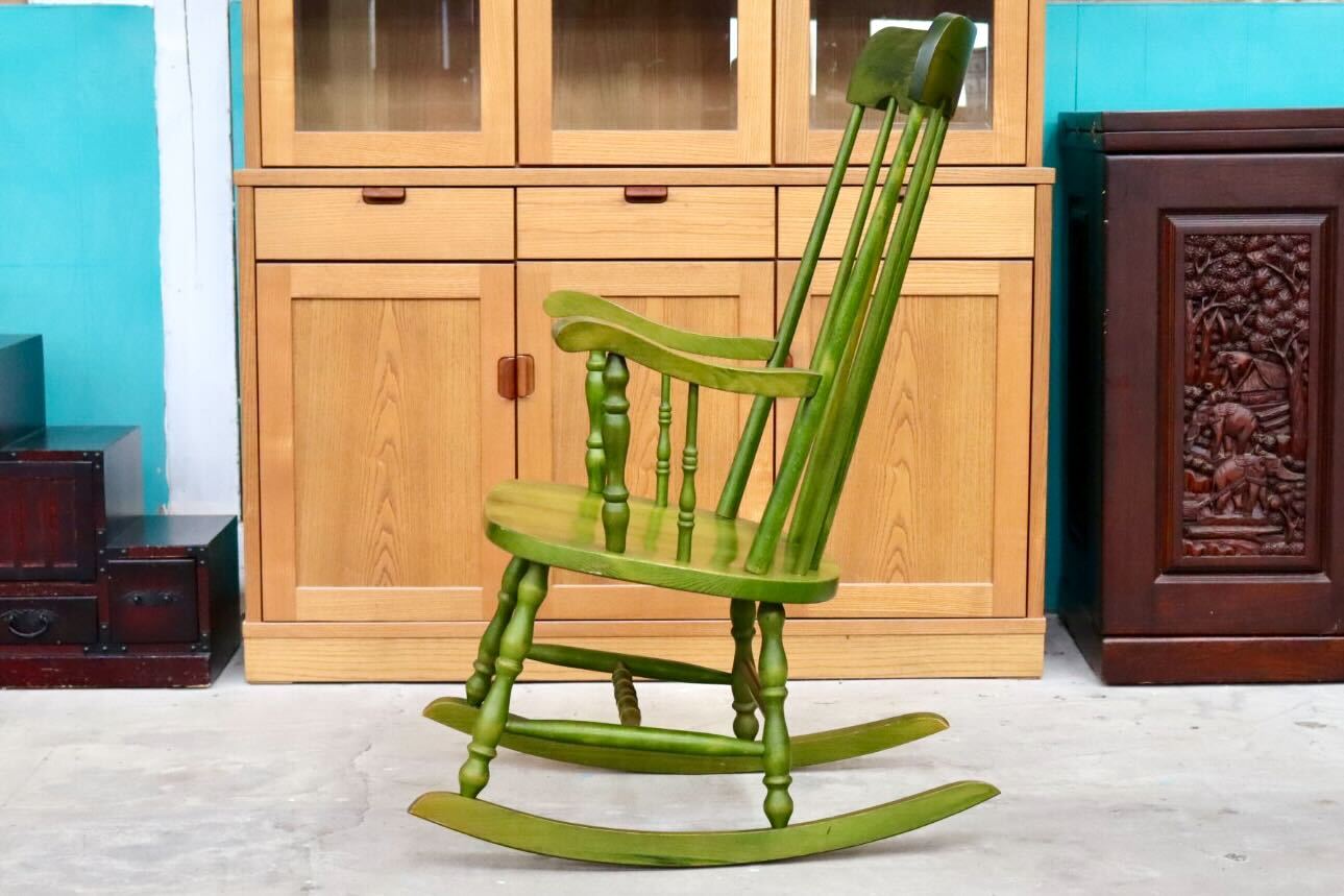 希少　カラー　飛騨の家具 ヒダ・ダイネット ロッキングチェア　グリーン　緑色 GMGS241○飛騨の家具 ヒダ ダイネット ロッキングチェア