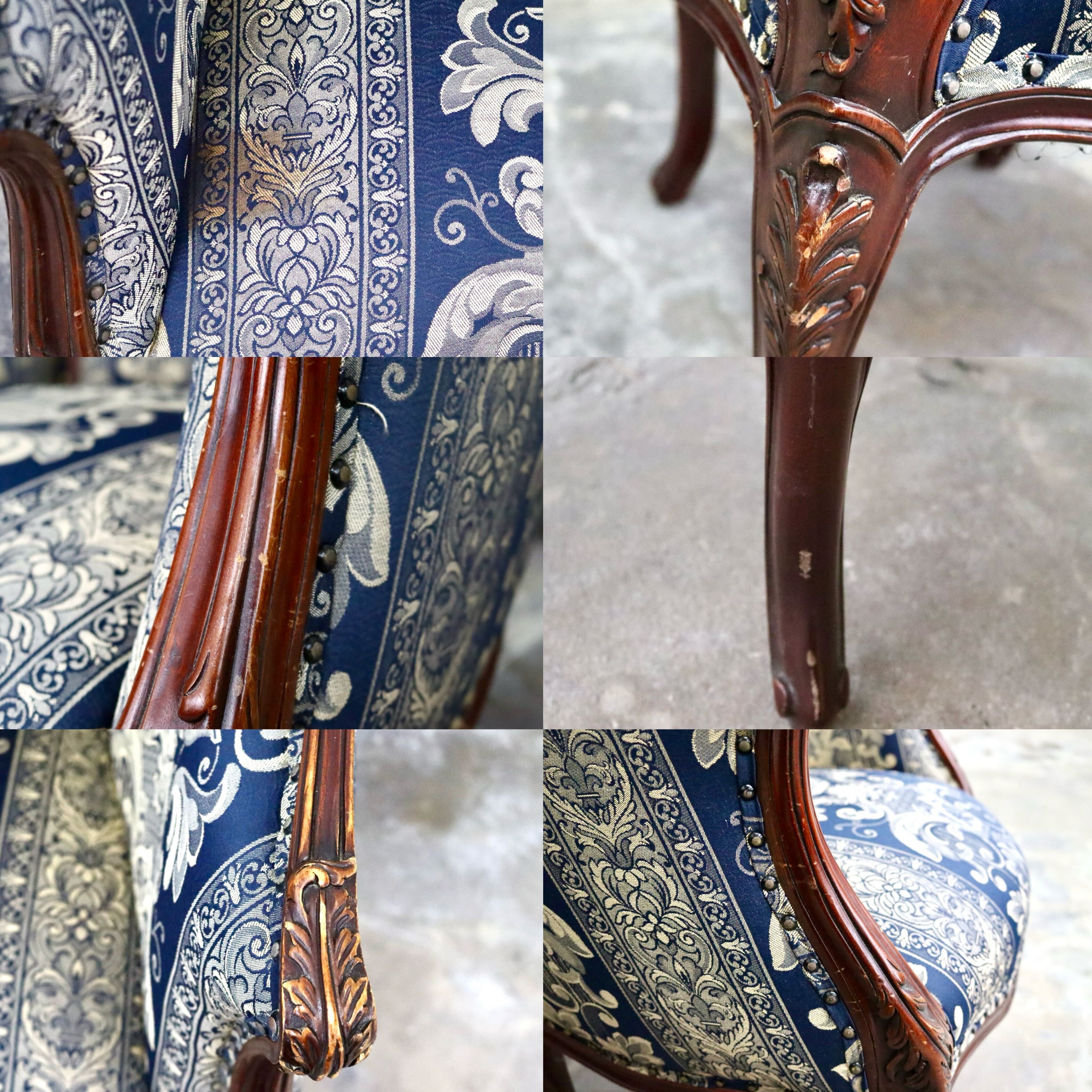 GMIH394D○シングルソファ 1人掛けソファ アームチェア 木製 ファブリック 猫脚 応接 クラシック ヴィンテージ ロココ