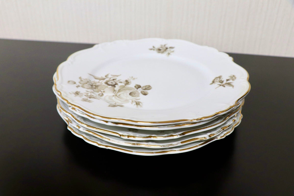 GMJH332AH○ヴィンテージ Edelstein Bavaria エーデルシュタイン Maria-Theresia セピアローズ デザートプレート 21cm 5枚セット ドイツ製