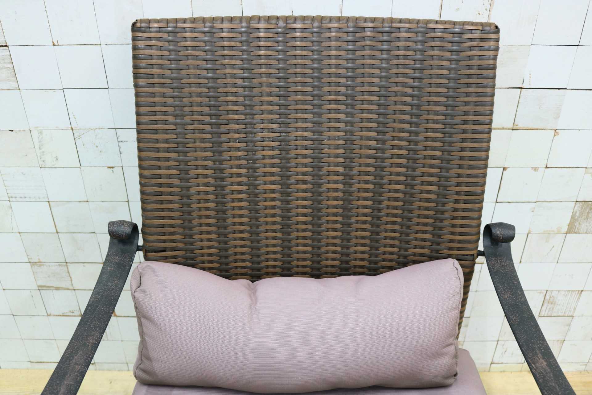 GMIK706A○ガーデンチェア アームチェア ラウンジチェア 椅子 一人掛け 編み込み 金属フレーム ブラウン ラタン調