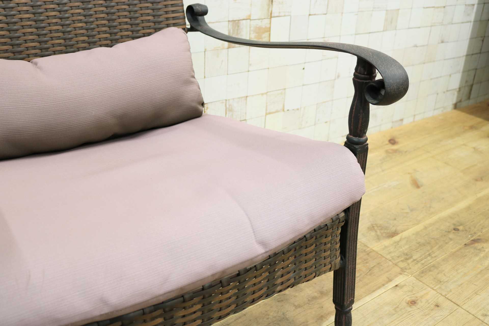 GMIK706A○ガーデンチェア アームチェア ラウンジチェア 椅子 一人掛け 編み込み 金属フレーム ブラウン ラタン調