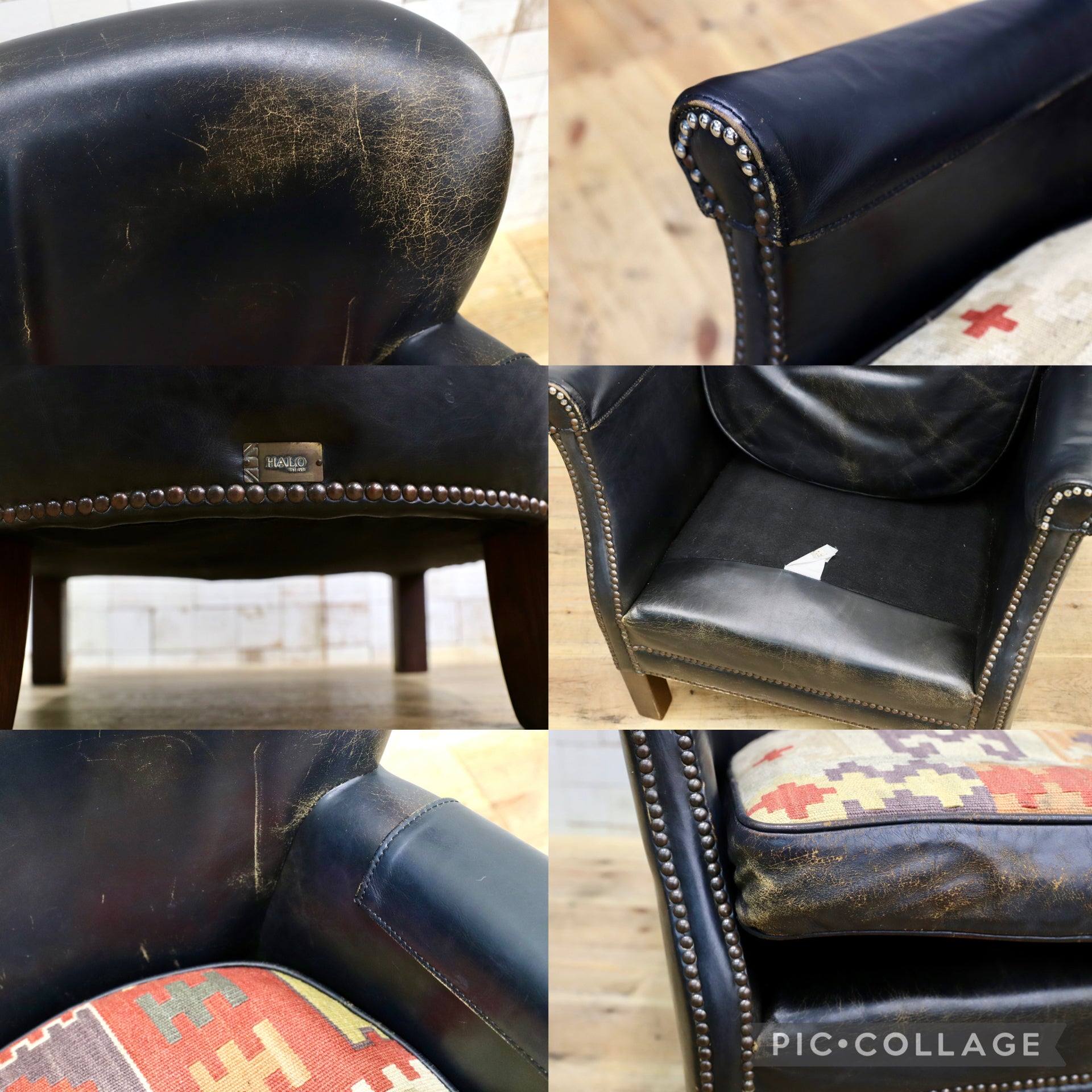 GMJK202D○HALO / ハロ PROFESSOR STYLE 本革 ラウンジチェア サロンチェア レザー キリムクッション 英国ヴィンテージ アスプルンド