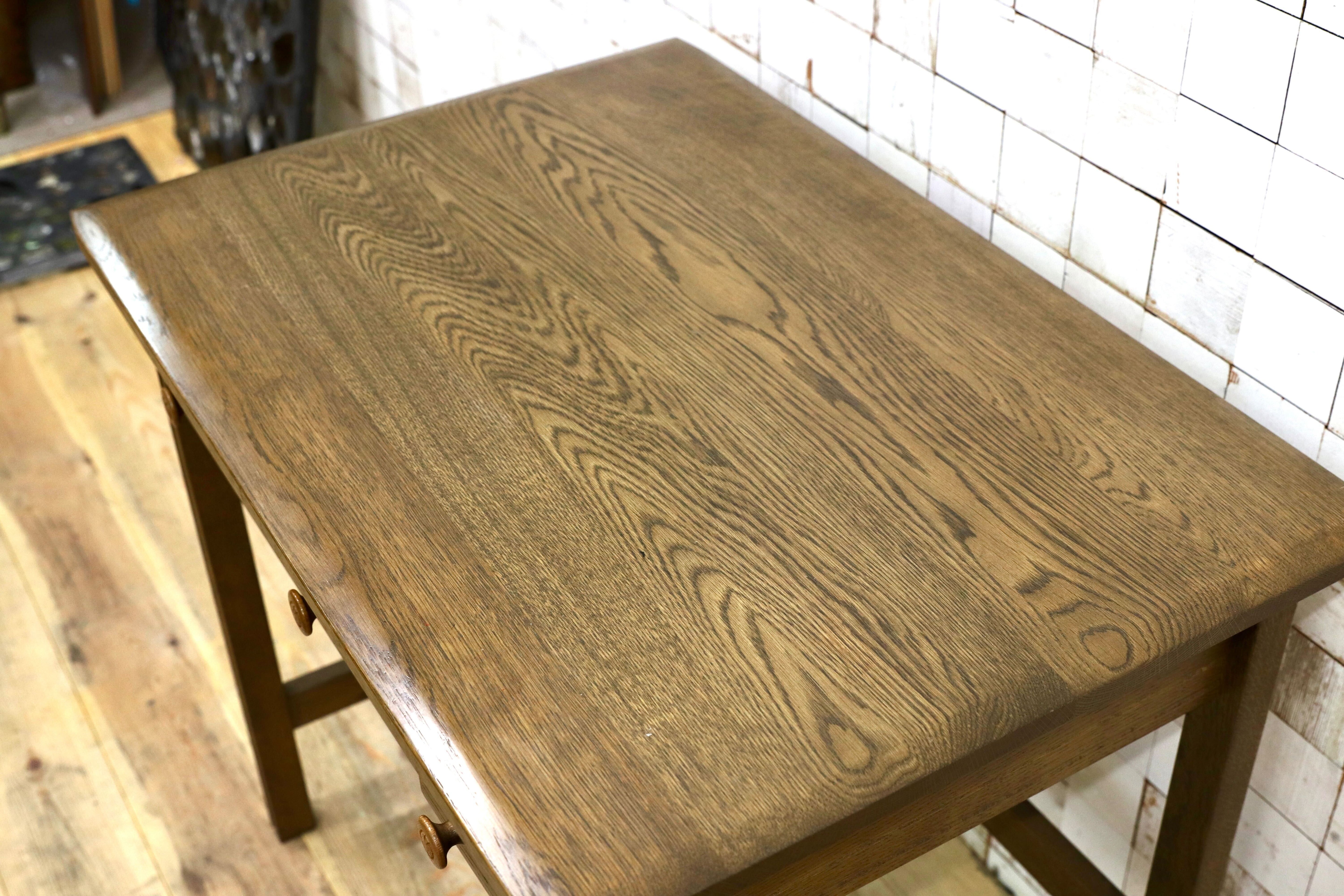 GMIS534○山室家具 ESPOIR エスポアール デスク ドレッサー 作業台 書斎机 置きミラー クラシック 楢材 無垢 旭川家具 レトロ