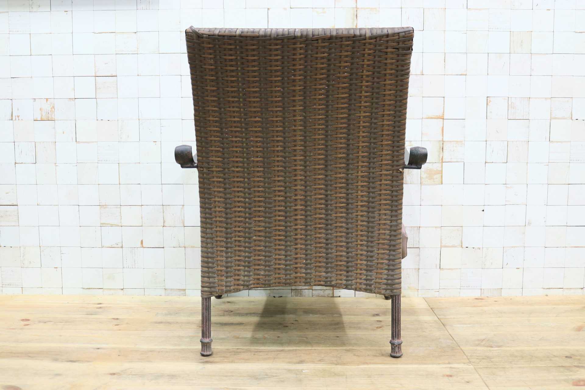 GMIK706B○ガーデンチェア アームチェア ラウンジチェア 椅子 一人掛け 編み込み 金属フレーム ブラウン ラタン調