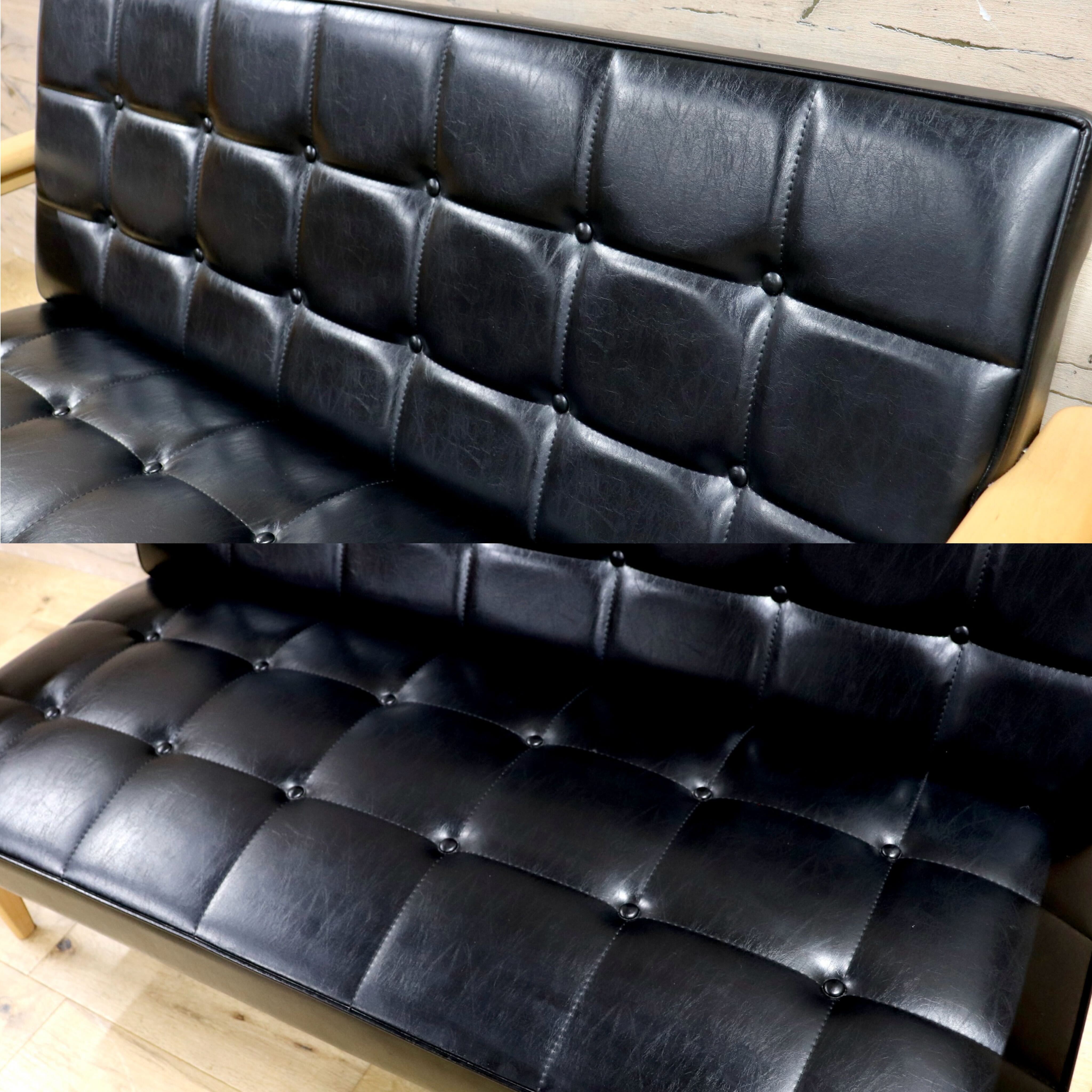 GMIK640A○カリモク60 Kチェア 2シーター スタンダードブラック 合成皮革 長椅子 2人掛けソファ ラブソファ