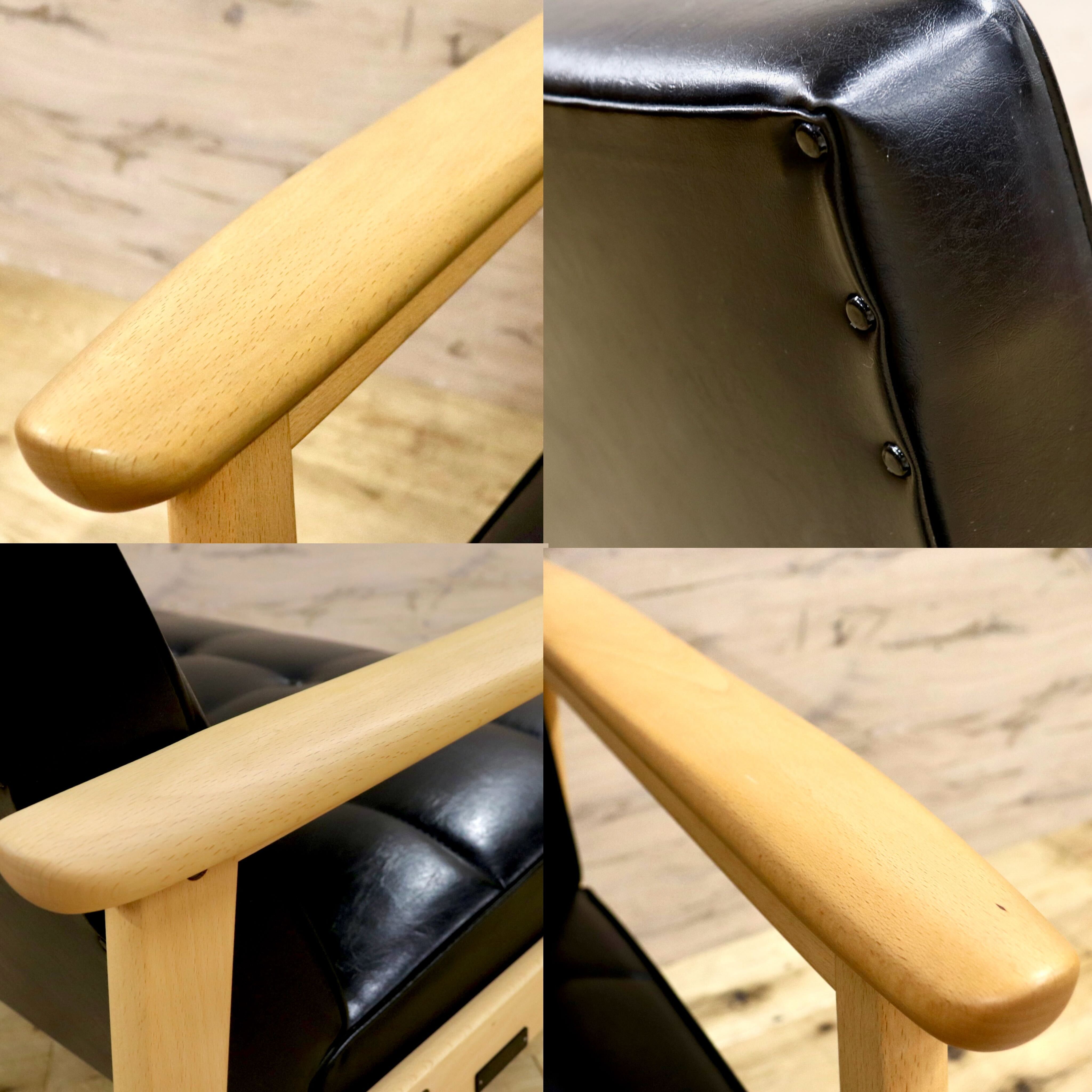 GMIK640A○カリモク60 Kチェア 2シーター スタンダードブラック 合成皮革 長椅子 2人掛けソファ ラブソファ