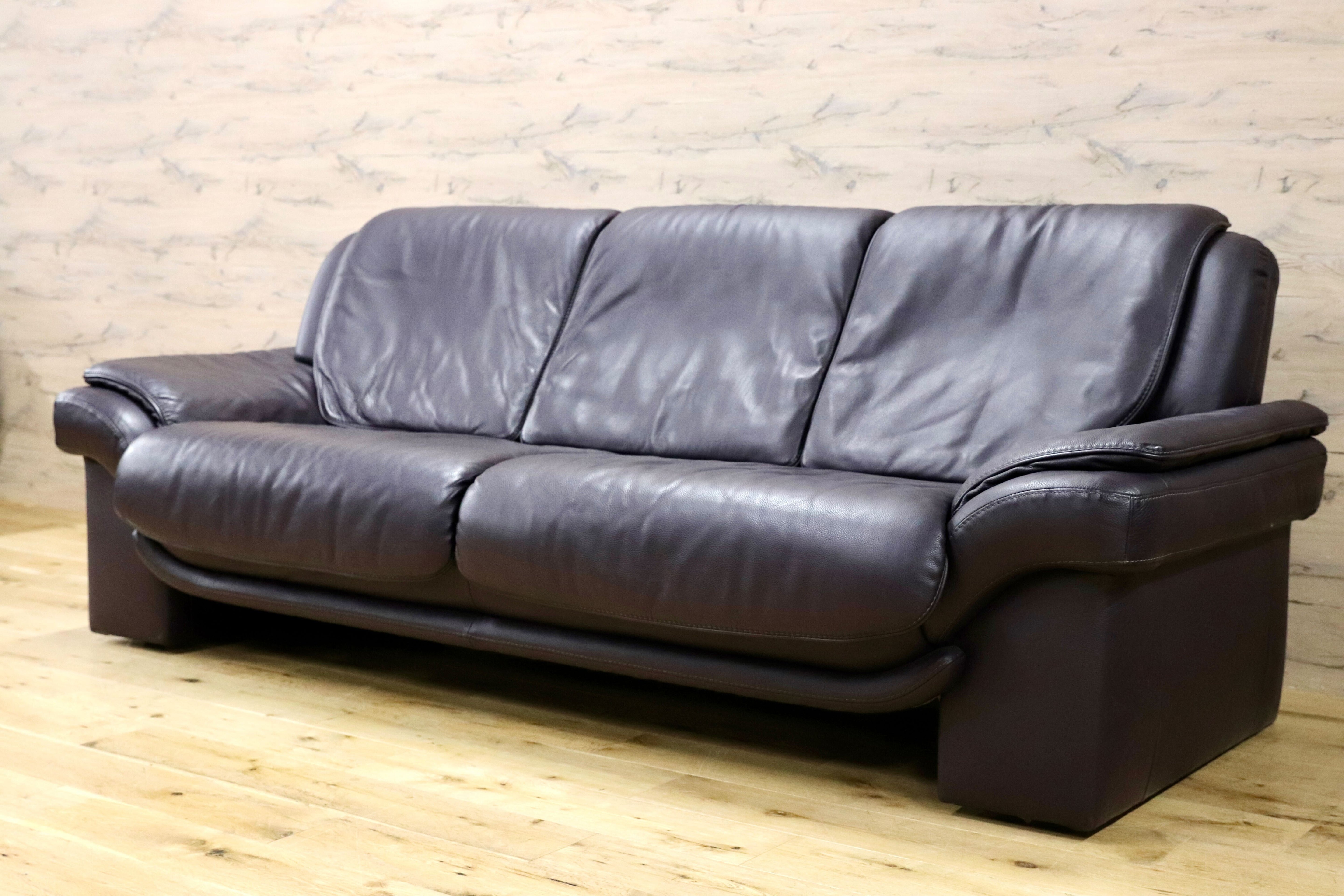 GMIK905C○himolla / ヒモラ パシフィック 3人掛けソファ トリプルソファ 総本革 ダークブラウン ドイツ IDC大塚家具 定価約80万 ※訳あり