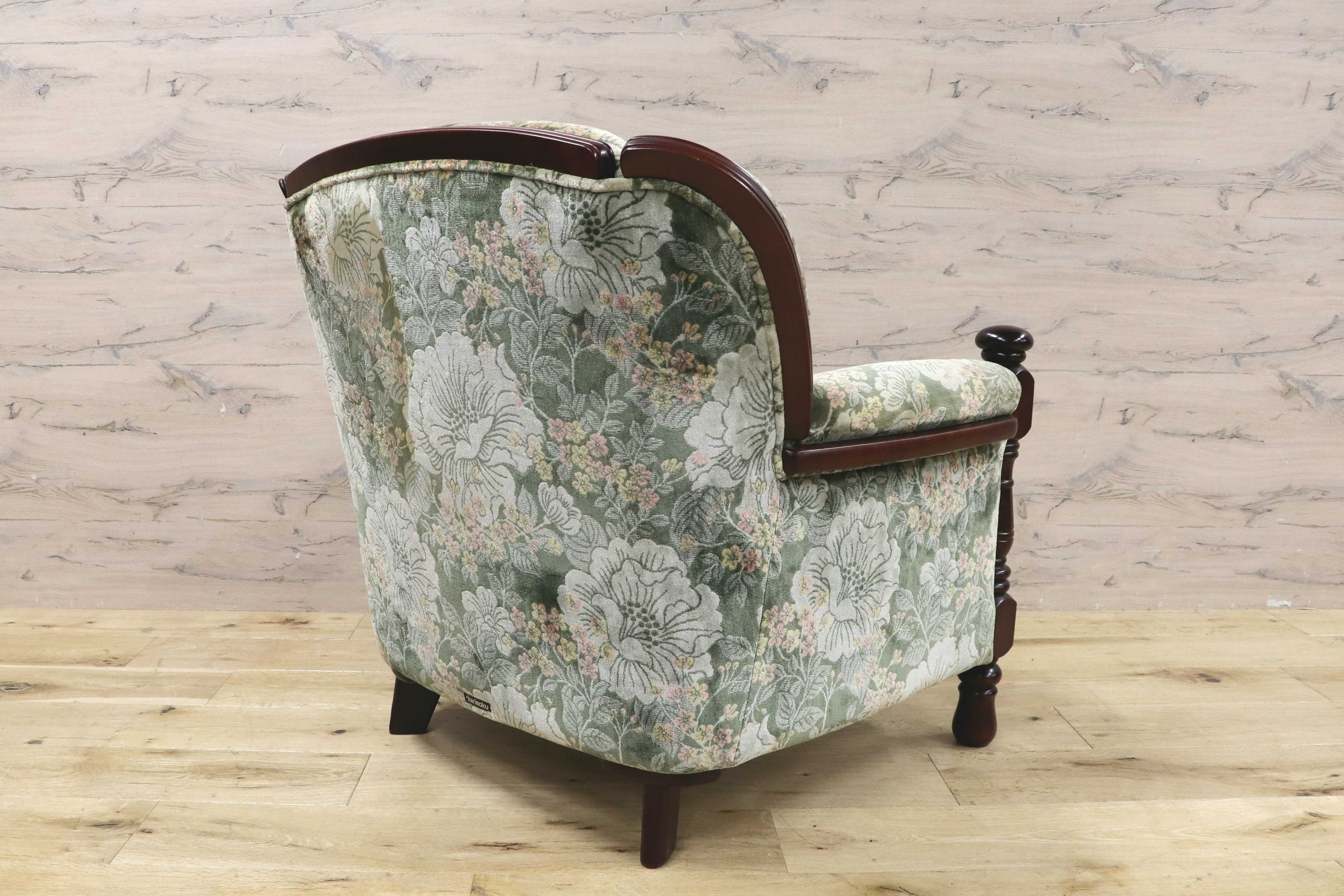 GMIH195A○karimoku / カリモク コロニアル 1人掛けソファ シングルソファ ラウンジチェア 国産家具 ファブリック 花柄 定価約10.4万 カリモク家具