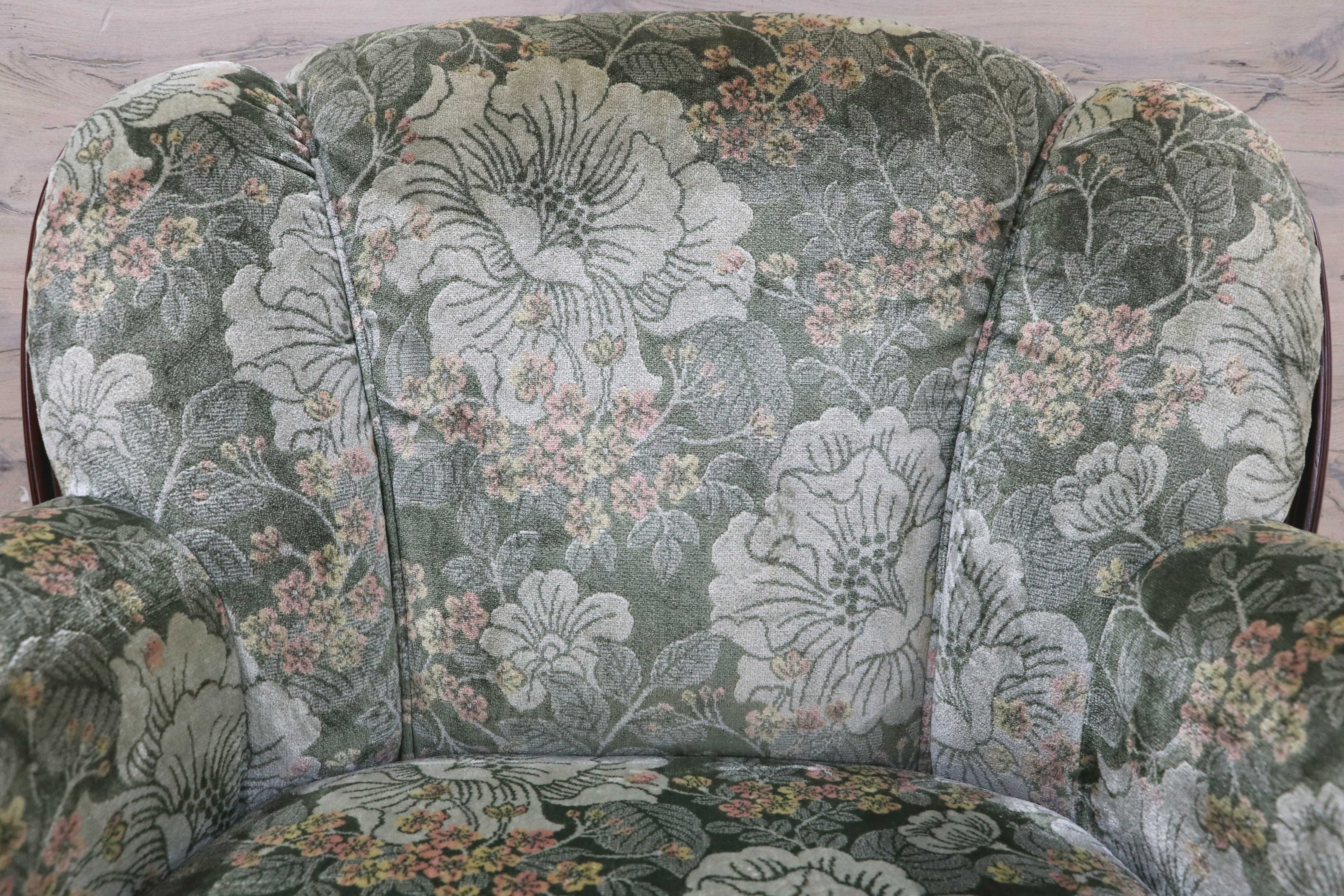 GMIH195A○karimoku / カリモク コロニアル 1人掛けソファ シングルソファ ラウンジチェア 国産家具 ファブリック 花柄 定価約10.4万 カリモク家具
