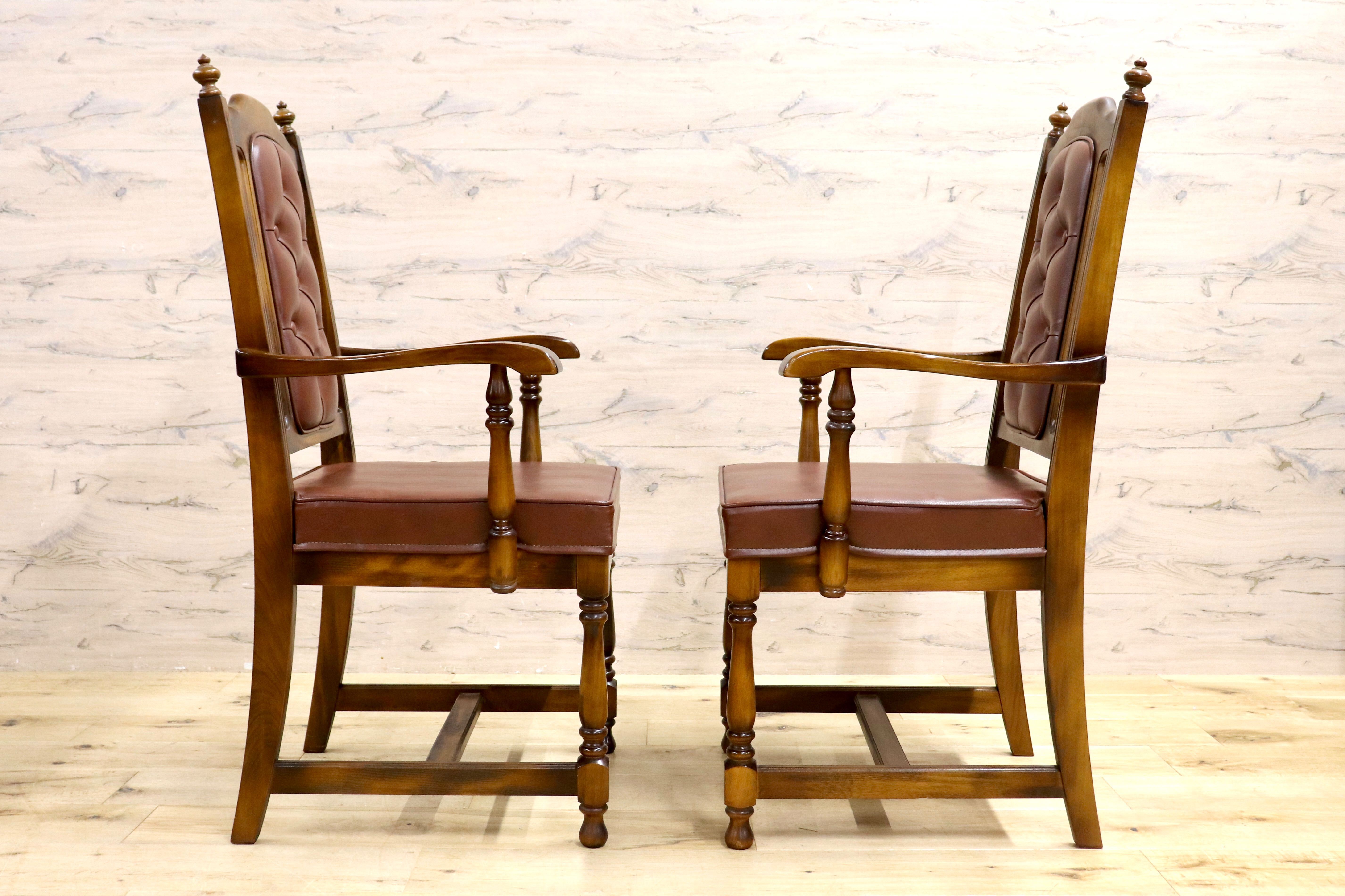 GMIH341C○karimoku / カリモク ダイニングチェア 2脚セット アームチェア 椅子 レザー ヴィンテージ アンティーク オールドカリモク