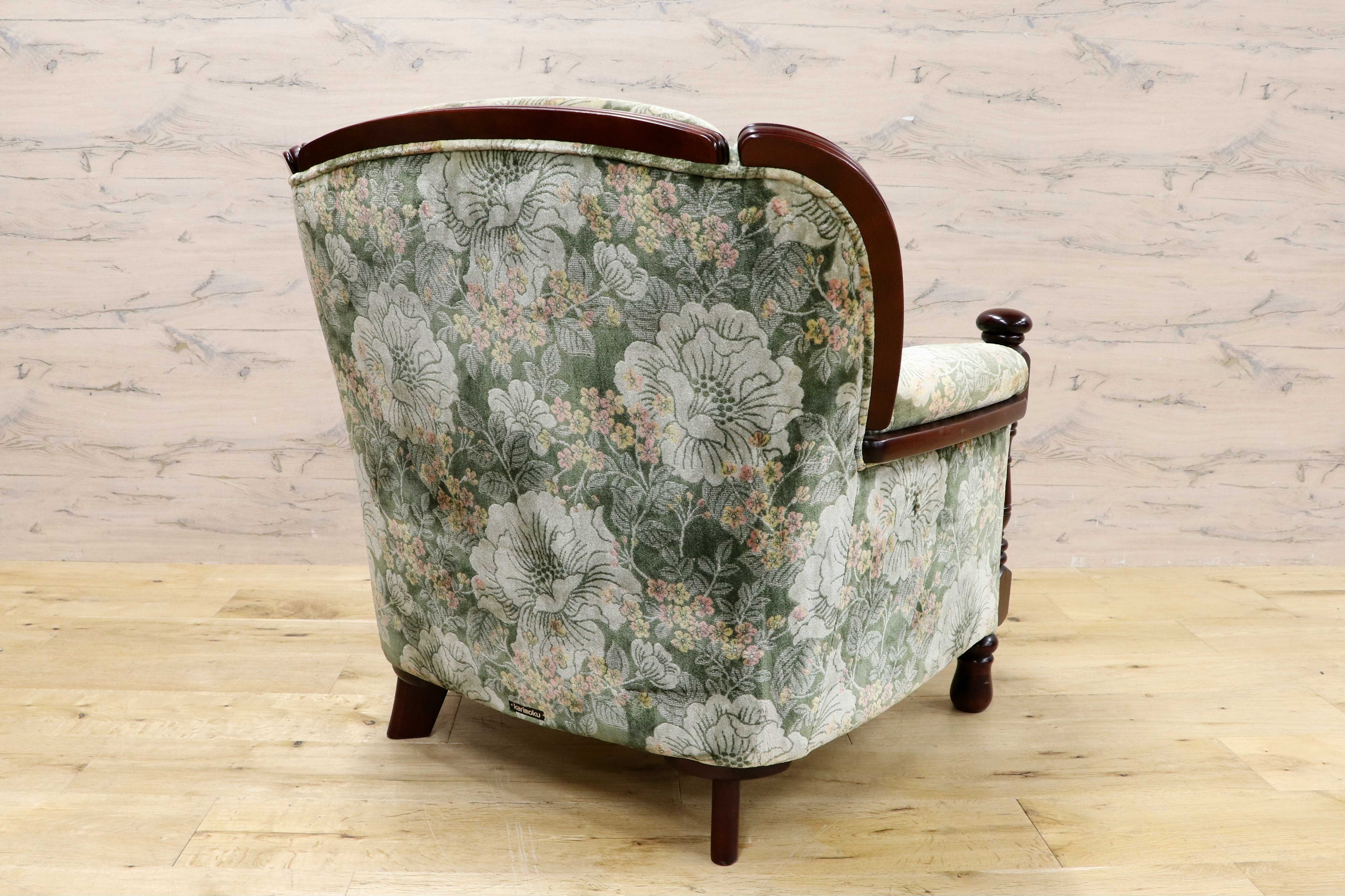 GMIH195B○karimoku / カリモク コロニアル 1人掛けソファ シングルソファ ラウンジチェア 国産家具 ファブリック 花柄 定価約10.4万