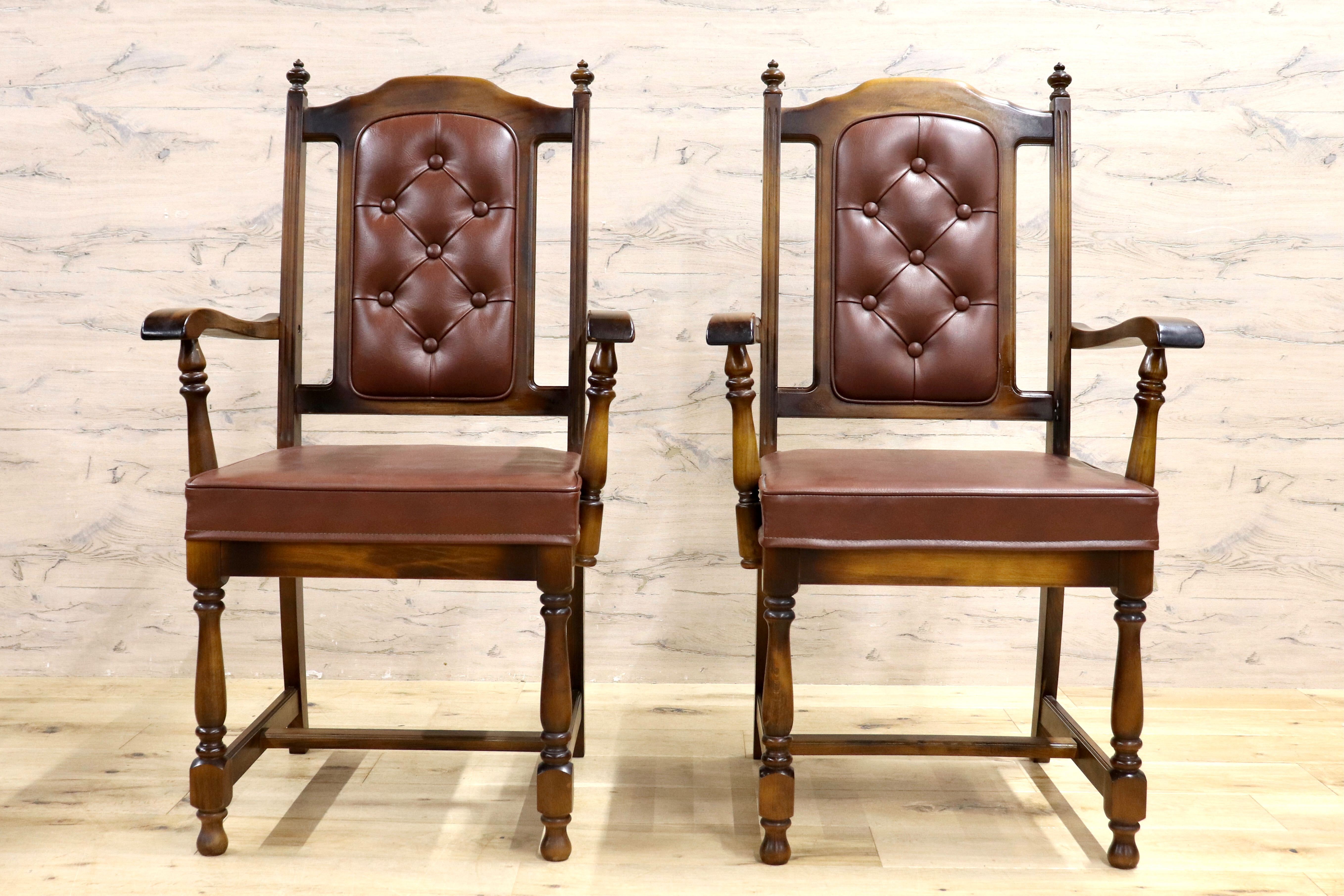 GMIH341D○karimoku / カリモク ダイニングチェア 2脚セット アームチェア 椅子 レザー ヴィンテージ アンティーク オールドカリモク