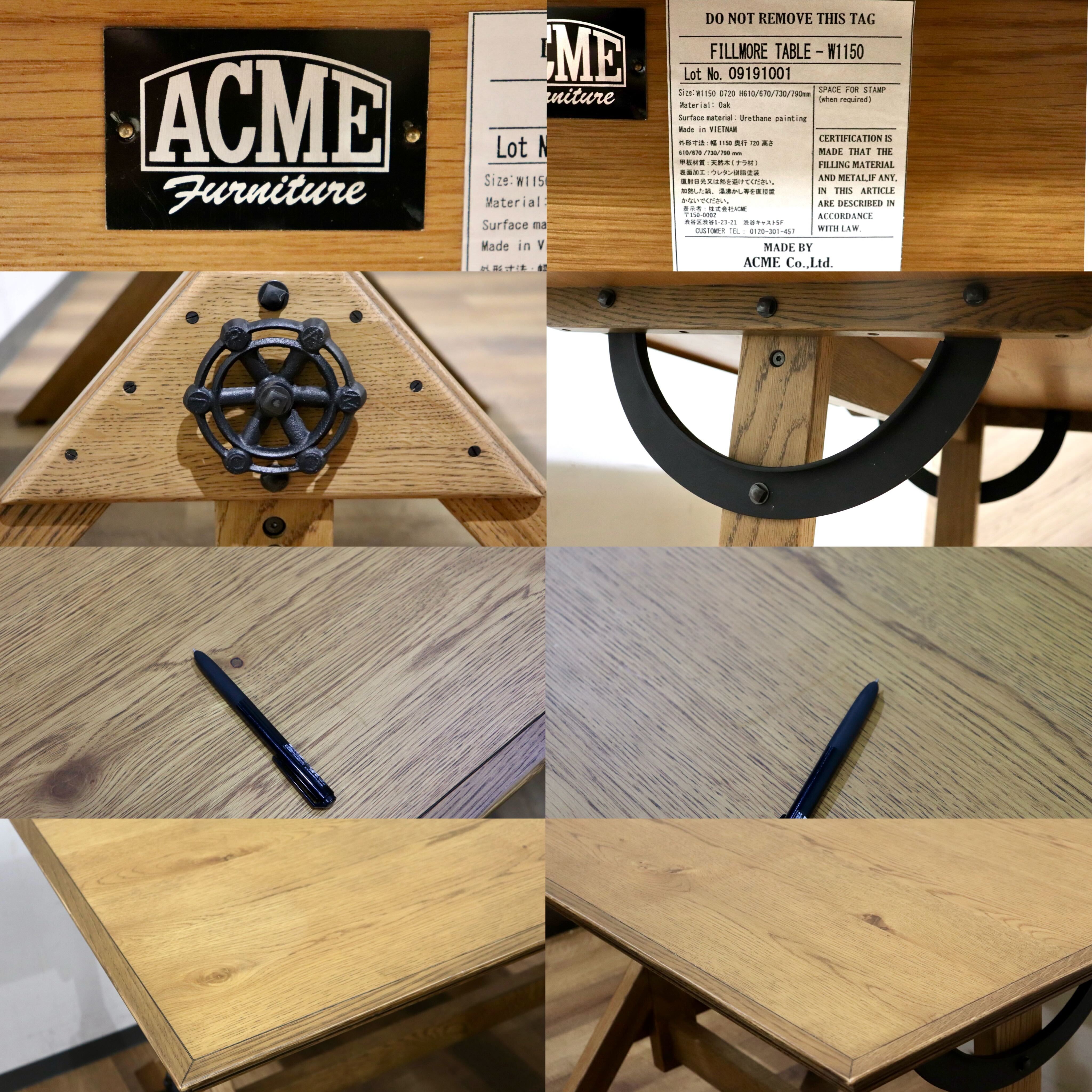 GMHK621○ACME Furniture / アクメファニチャー FILLMORE フィルモア ダイニングテーブル 作業台 楢材 インダストリアル 約11.5万 展示品