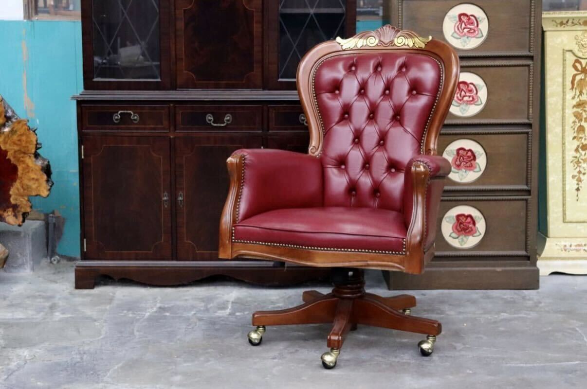 GMIK602○チェスターフィールド パーソナルチェア デスクチェア アームチェア オフィスチェア 本革 回転式 エレガント クラシック