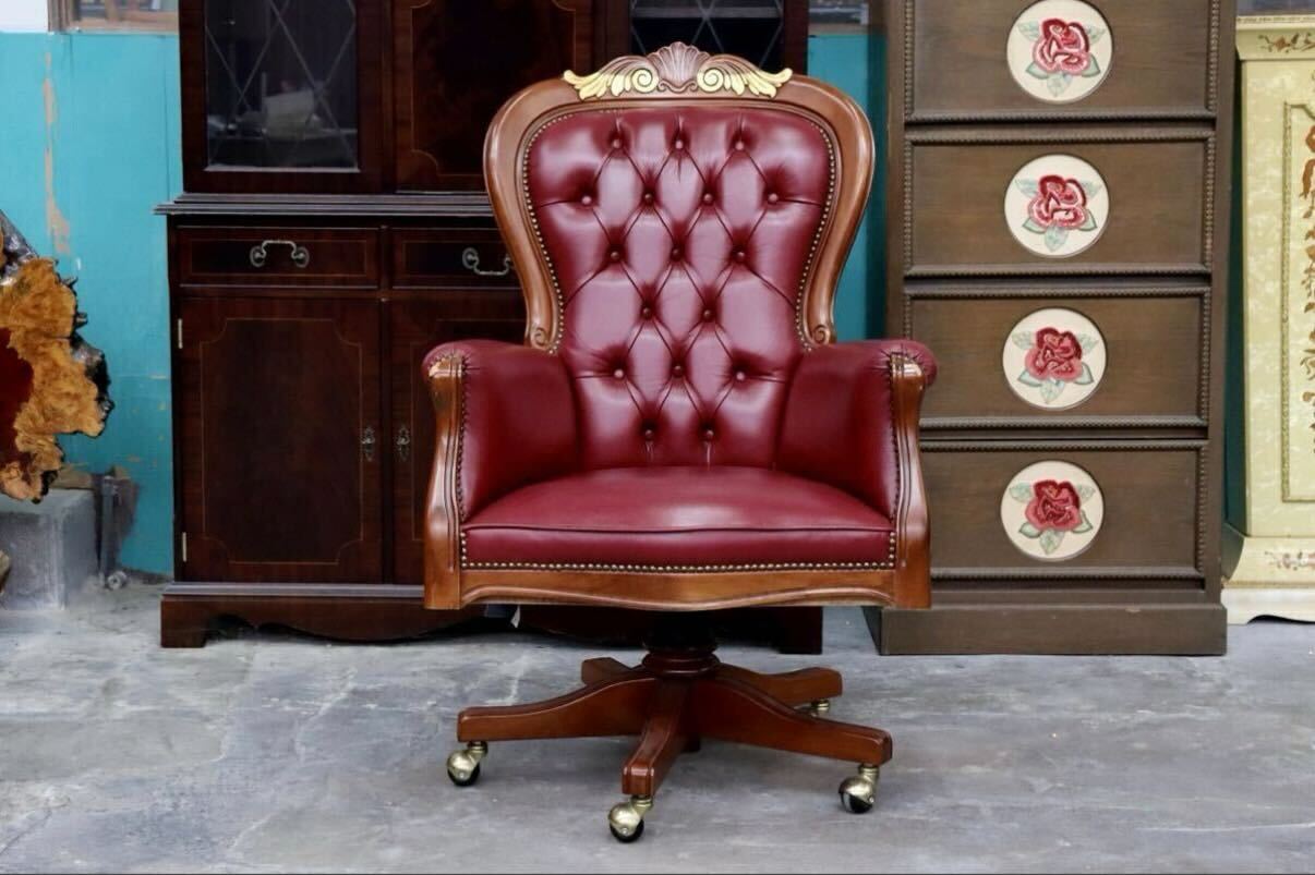 GMIK602○チェスターフィールド パーソナルチェア デスクチェア アームチェア オフィスチェア 本革 回転式 エレガント クラシック