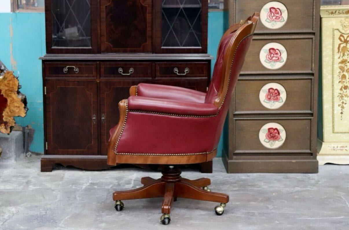 GMIK602○チェスターフィールド パーソナルチェア デスクチェア アームチェア オフィスチェア 本革 回転式 エレガント クラシック