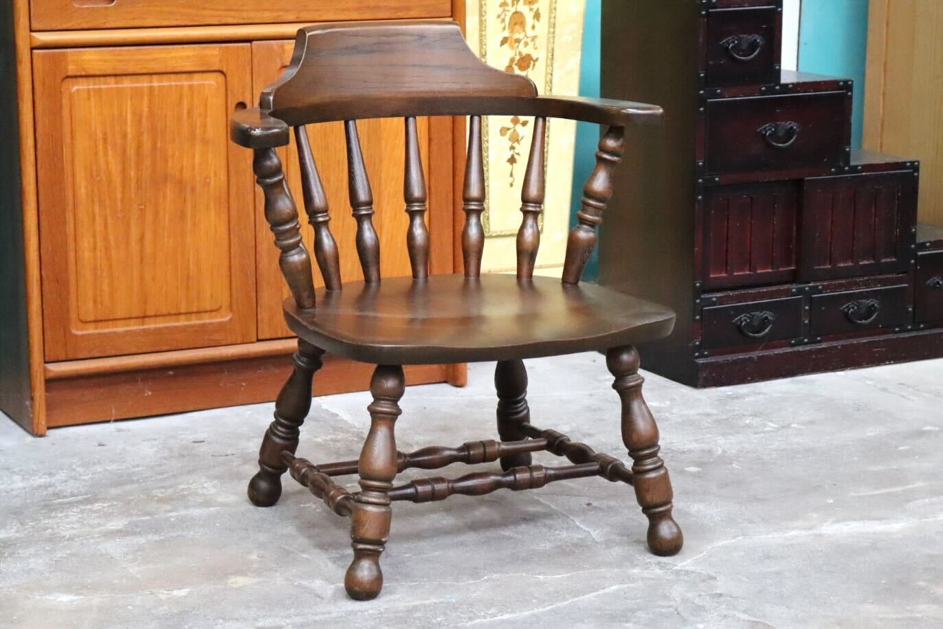 GMIK517B○ウィンザーチェア アームチェア ダイニングチェア ボウバックチェア オーク無垢材 レトロ カントリー 検)太平 飛騨家具 イギリス