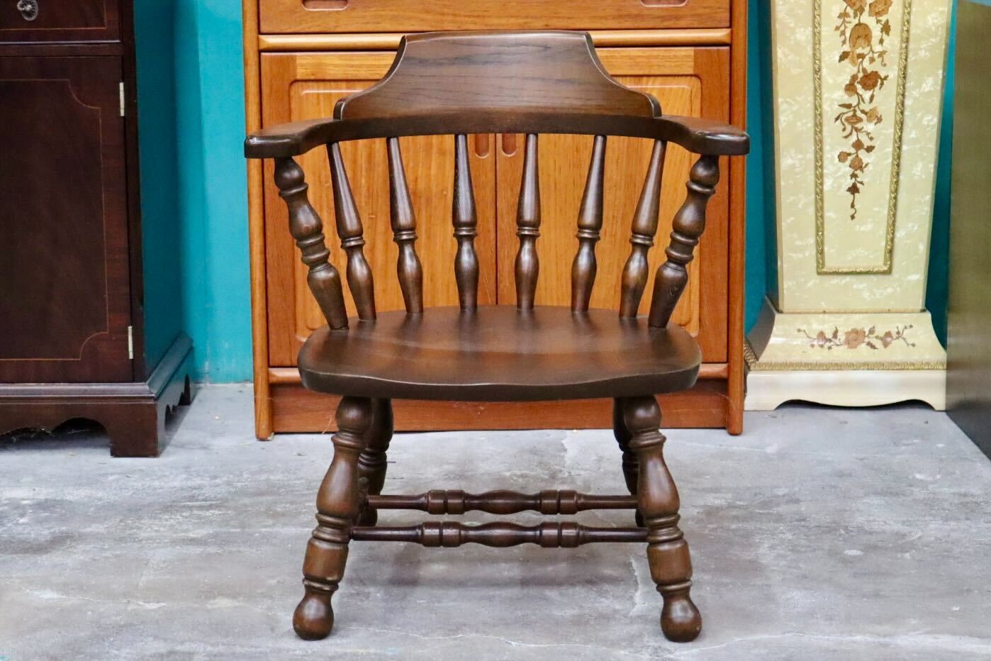 GMIK517B○ウィンザーチェア アームチェア ダイニングチェア ボウバックチェア オーク無垢材 レトロ カントリー 検)太平 飛騨家具 イギリス