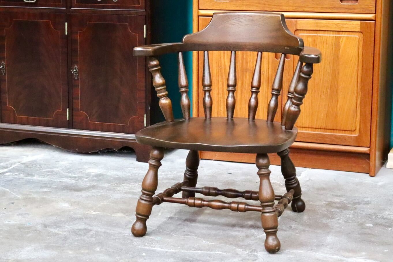 GMIK517C○ウィンザーチェア アームチェア ダイニングチェア ボウバックチェア オーク無垢材 レトロ カントリー 検)太平 飛騨家具 イギリス