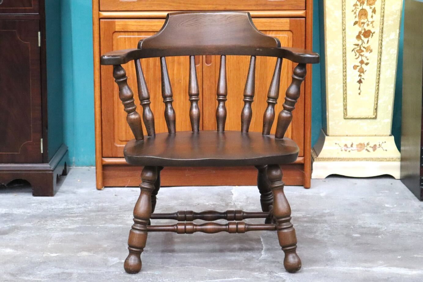 GMIK517C○ウィンザーチェア アームチェア ダイニングチェア ボウバックチェア オーク無垢材 レトロ カントリー 検)太平 飛騨家具 イギリス