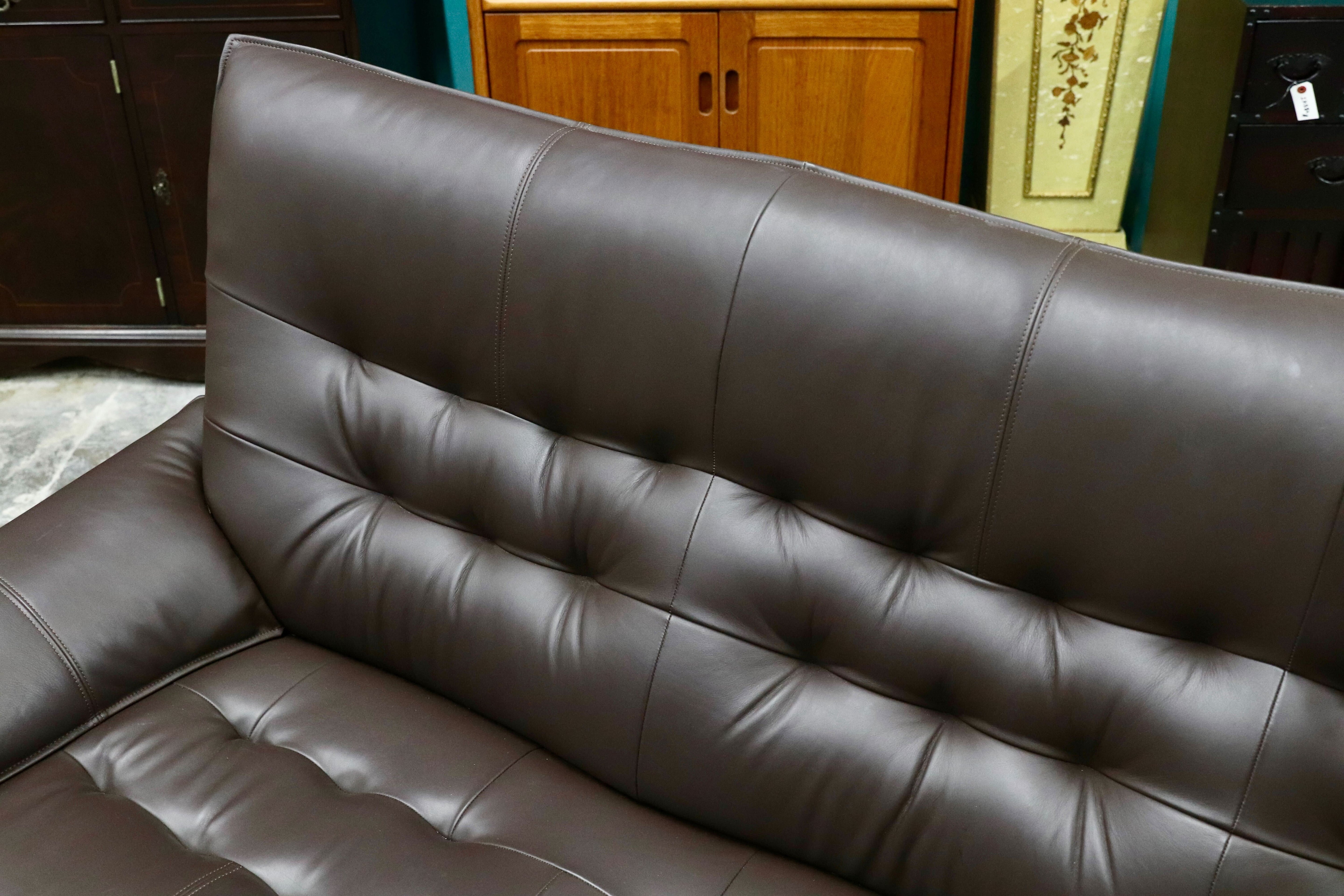 GMIK463○新象 3人掛けソファ トリプルソファ 3シーター 本革 ダークブラウン タモ材 北欧スタイル ナチュラルモダン 定価約42万