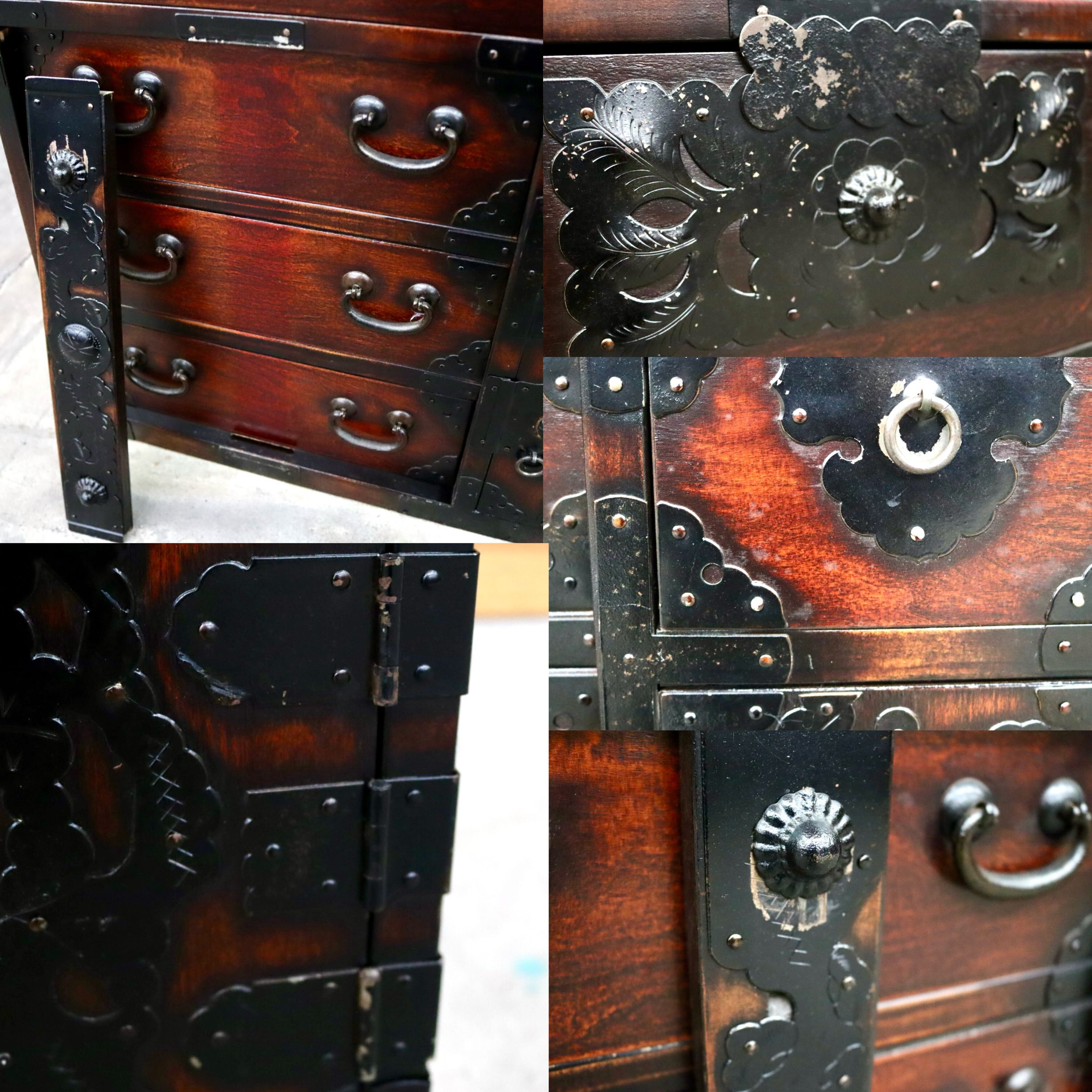 GMIS518○箪笥 チェスト 時代箪笥 民芸箪笥 和箪笥 収納棚 閂錠 引き出し 戸棚 和家具 無垢材 レトロ アンティーク