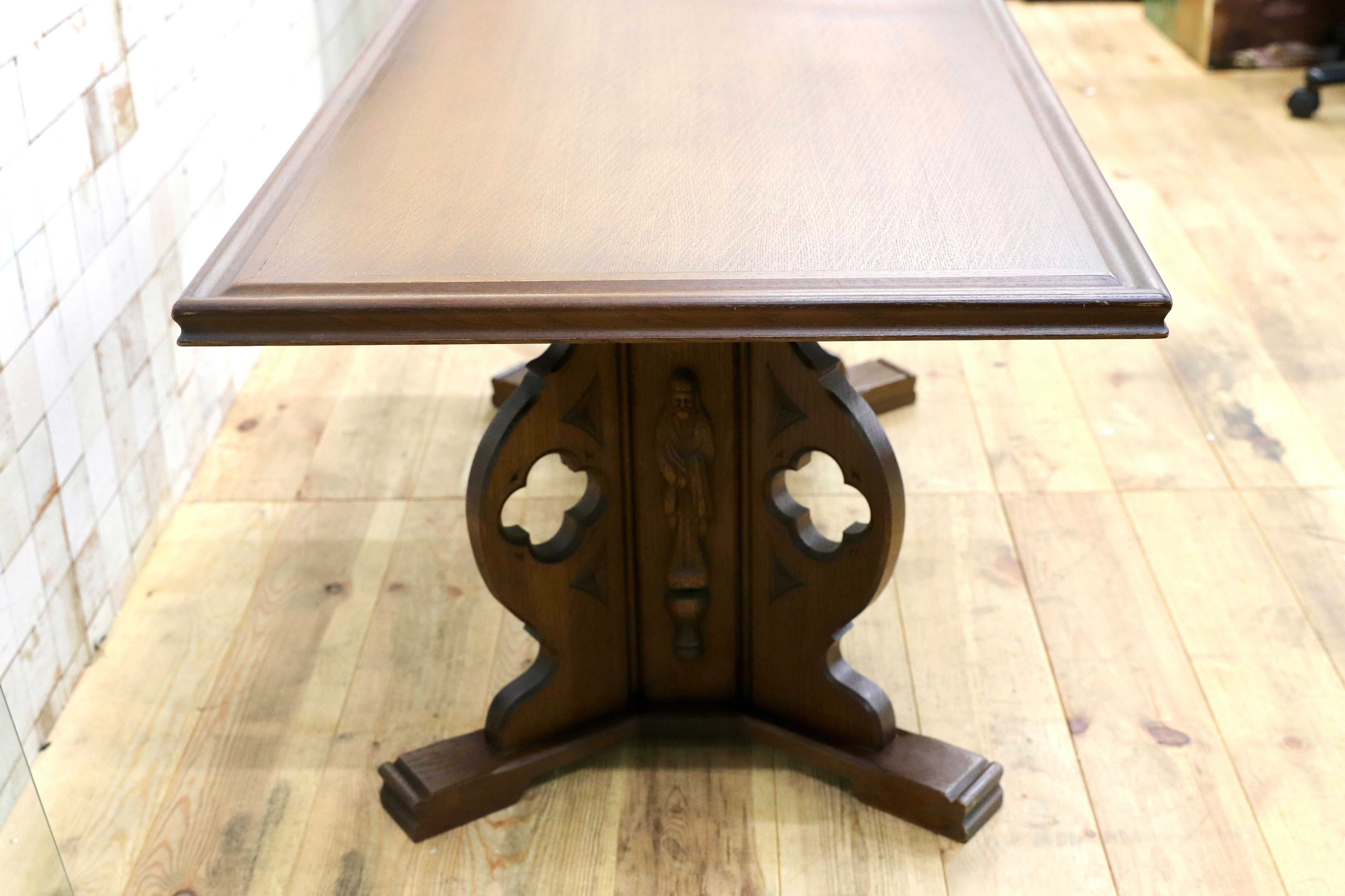 GMNA1○西洋 イギリス アンティーク リビングテーブル センターテーブル 応接机 木製 クラシック 彫刻細工 オールドカントリー オーク材