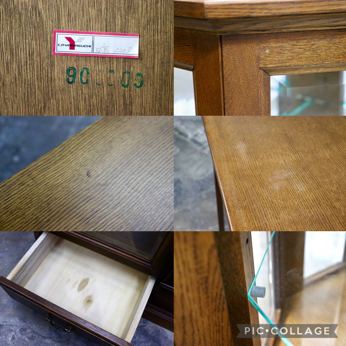 GMJH208◯C.P.YAMAGUCHI / ヤマグチ家具 キュリオケース 飾り棚 ガラスキャビネット コレクションボード オーク材 ヴィンテージ カントリー