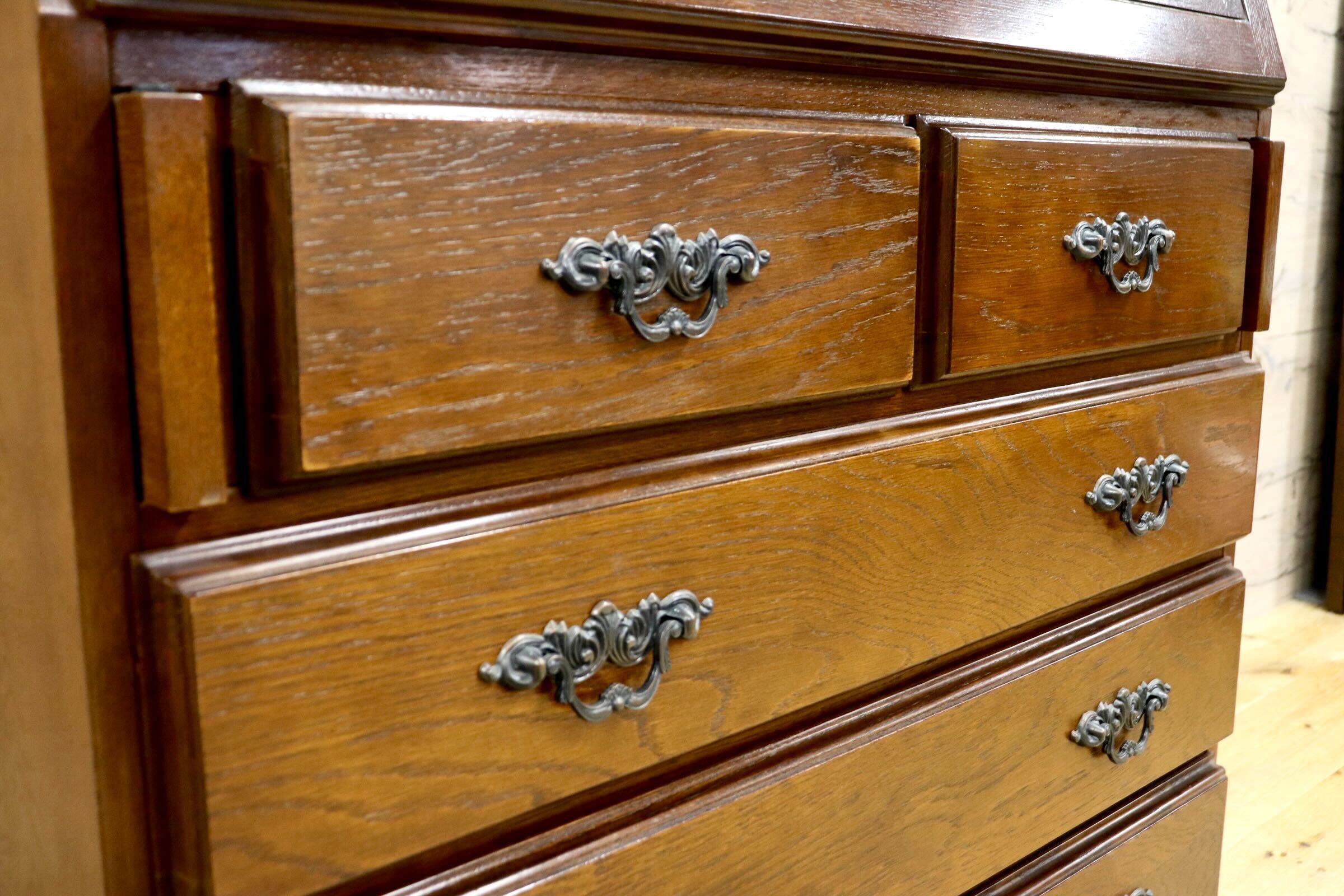 GMIS369○越後民芸家具 ライティングビューロー ライティングデスク 書斎机 学習机 アンティーク 楢材 レトロ 古民家