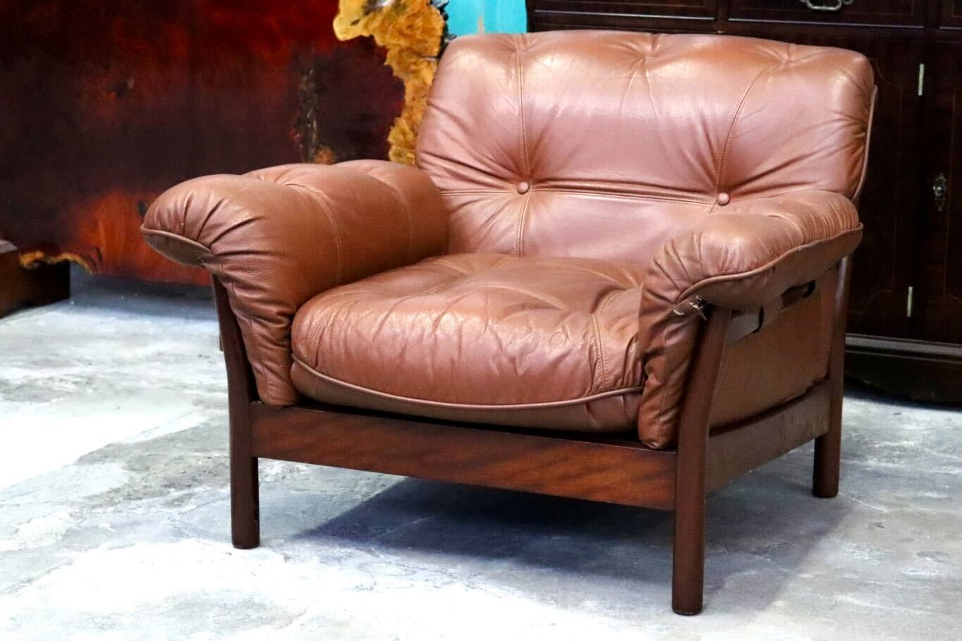 GMIH223E○maruni / マルニ Madison 1人掛けソファ シングルソファ 本革 ブラウン 北欧スタイル ヴィンテージ オールドマルニ 希少