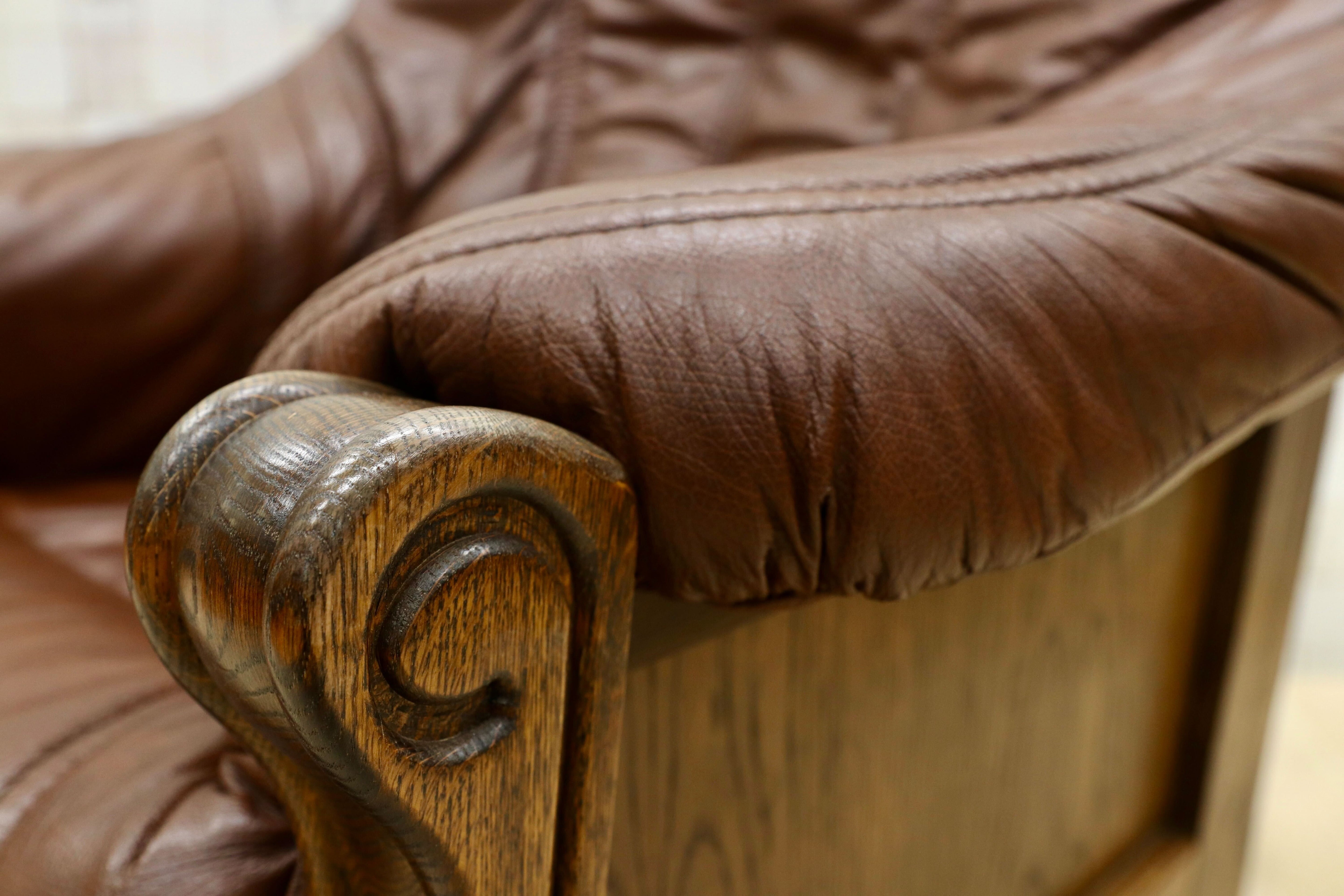 GMGT226B○オランダ製 ダッチカントリー 1人掛けソファ シングルソファ オーク材 本革 応接 リビング チェア 椅子 約35万 ヴィンテージ