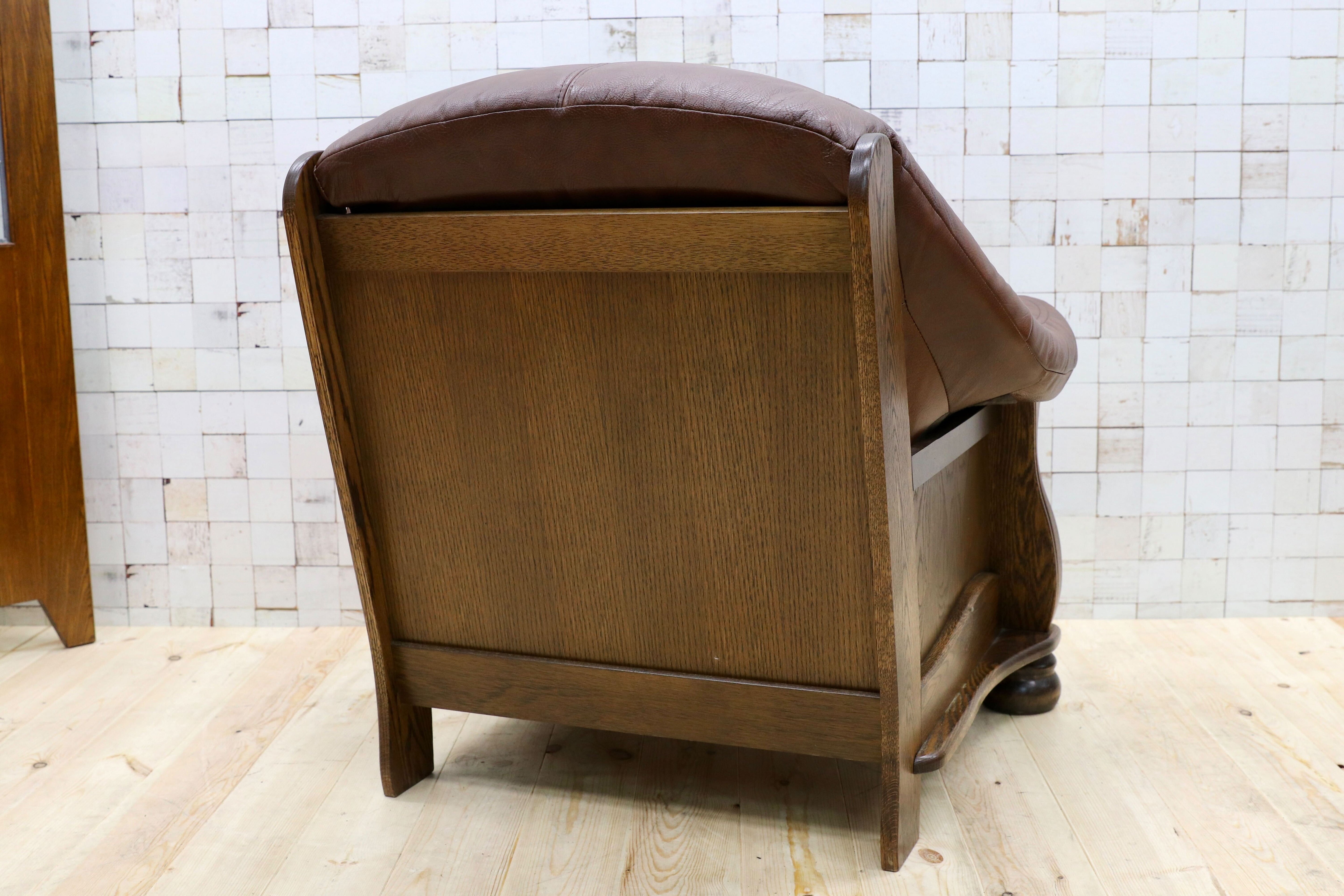 GMGT226B○オランダ製 ダッチカントリー 1人掛けソファ シングルソファ オーク材 本革 応接 リビング チェア 椅子 約35万 ヴィンテージ