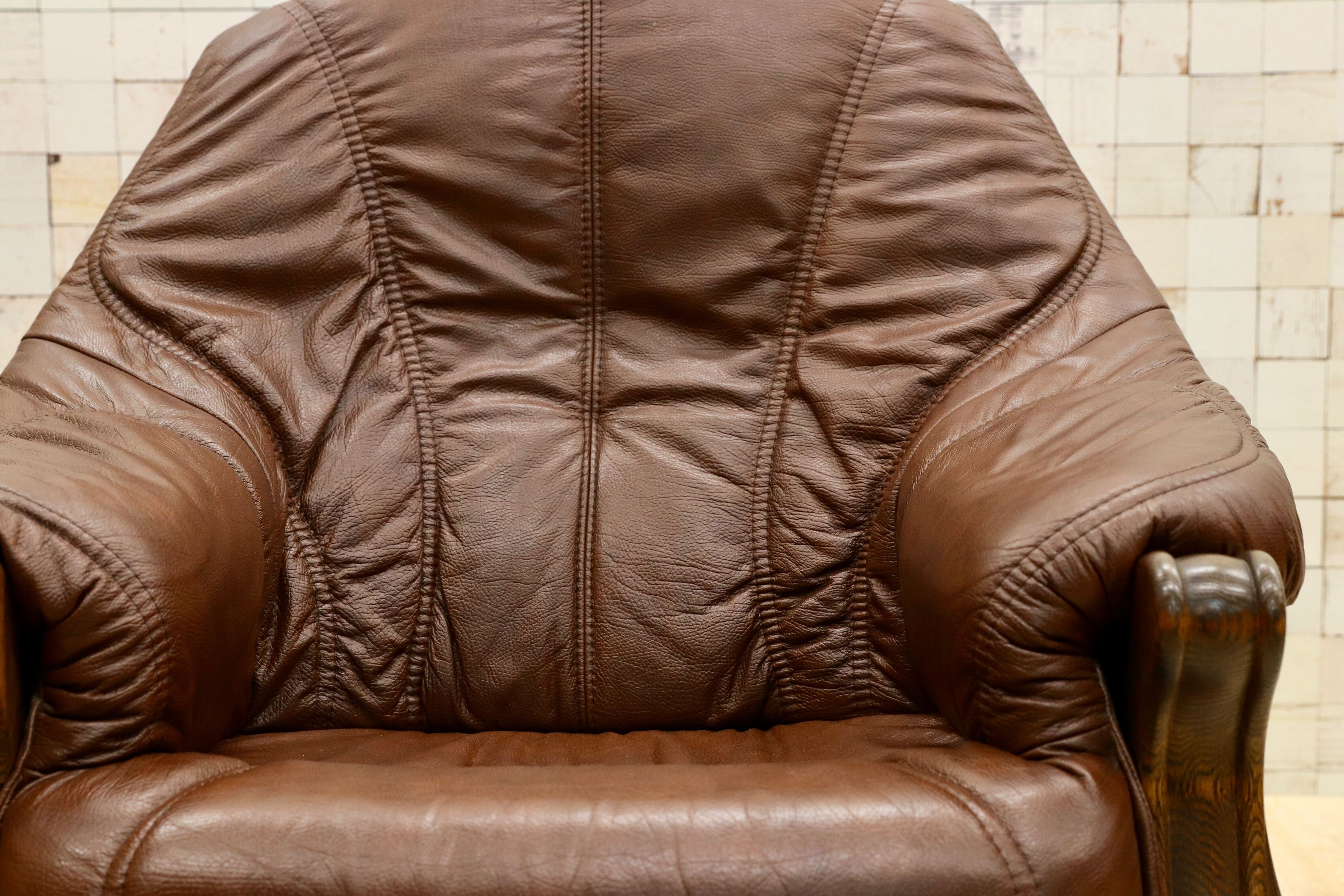 GMGT226B○オランダ製 ダッチカントリー 1人掛けソファ シングルソファ オーク材 本革 応接 リビング チェア 椅子 約35万 ヴィンテージ