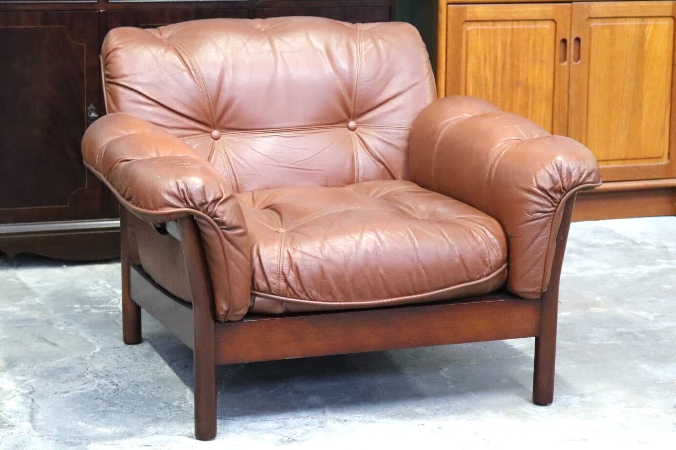 GMIH223G○maruni / マルニ Madison 1人掛けソファ シングルソファ 本革 ブラウン 北欧スタイル ヴィンテージ オールドマルニ 希少