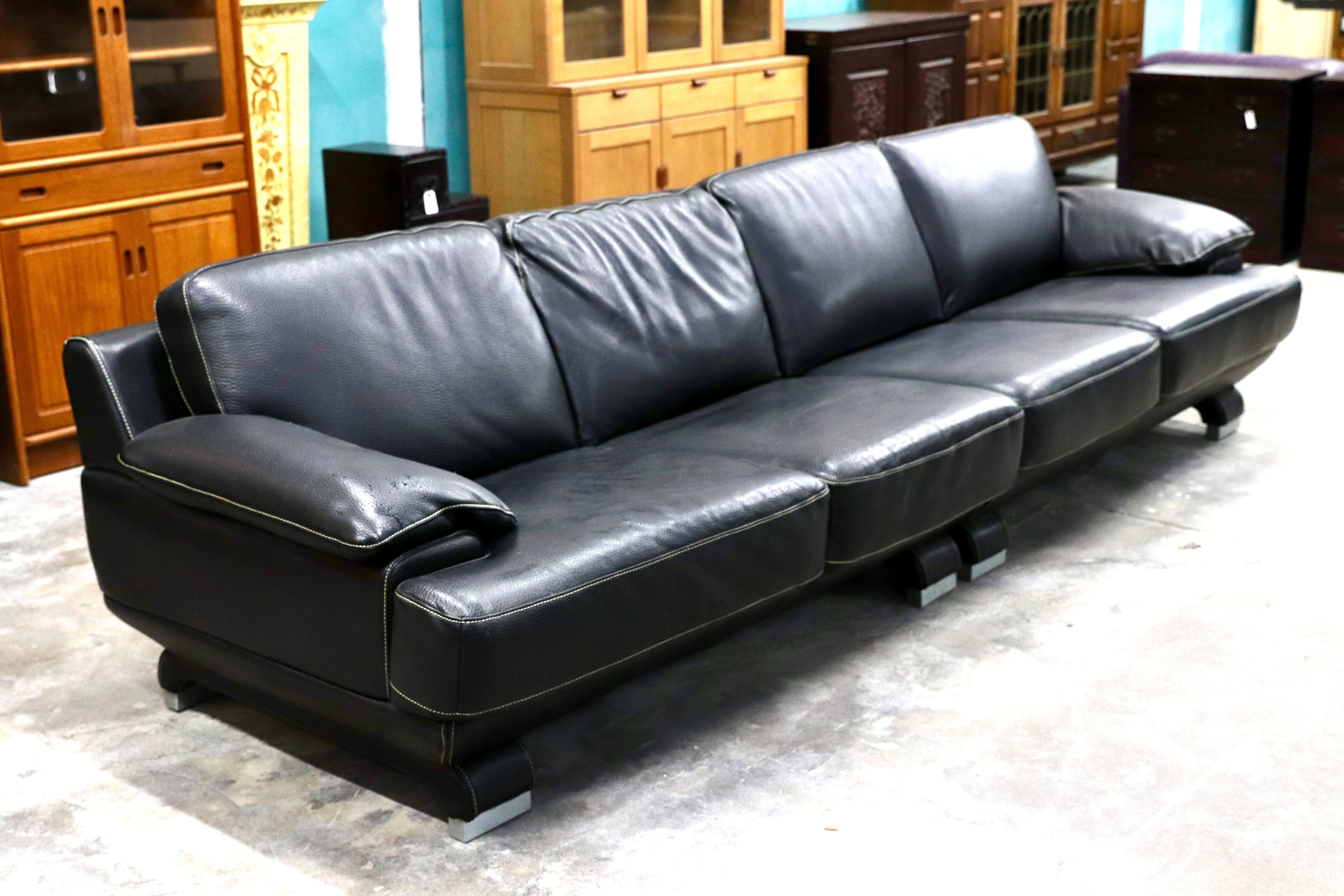 GMIK426○IDC大塚家具 L/S LUXE-01 リュクス 4人掛けソファ 長椅子 ブラック 厚革 本革 レザー スタイリッシュモダン 約90万