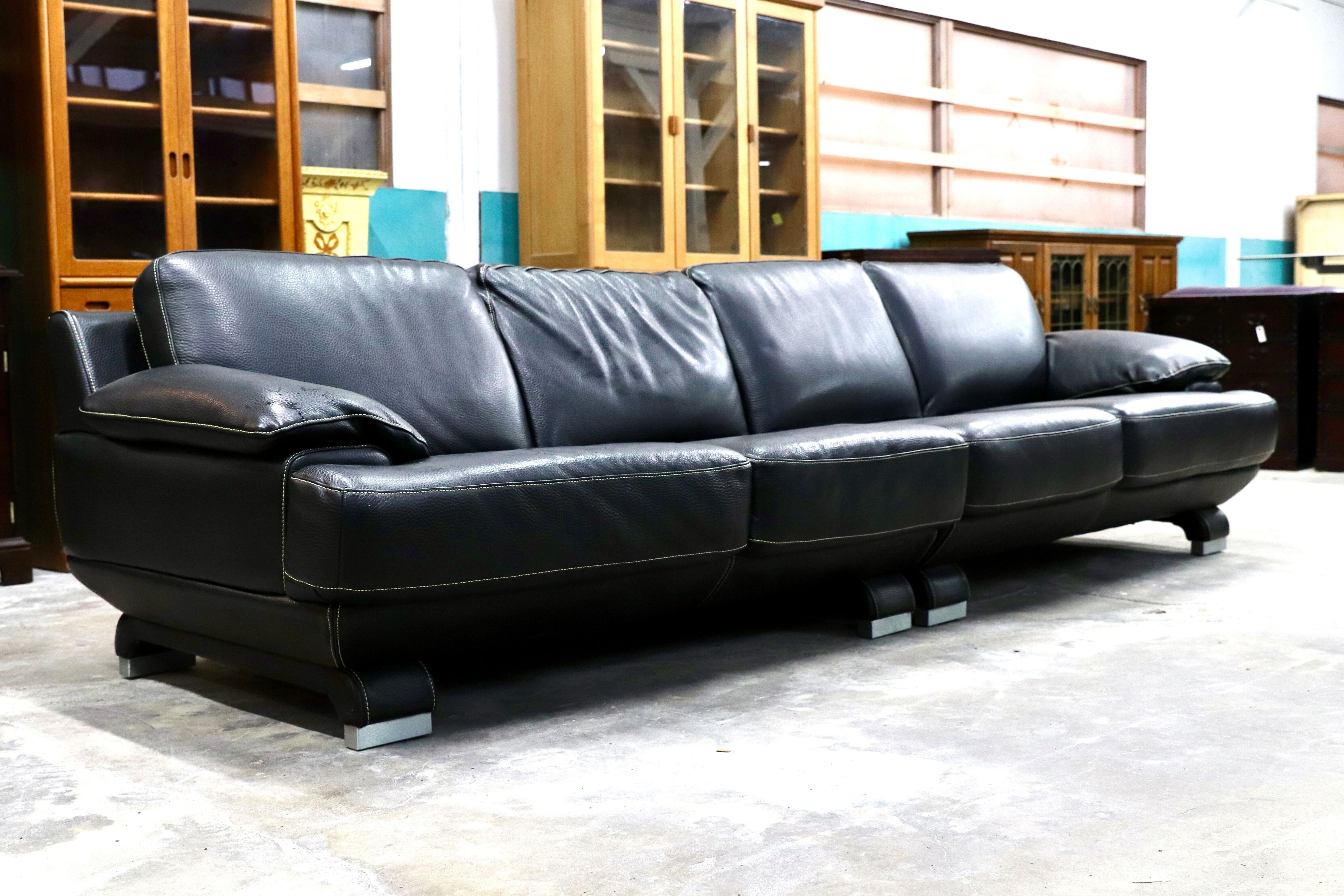 GMIK426○IDC大塚家具 L/S LUXE-01 リュクス 4人掛けソファ 長椅子 ブラック 厚革 本革 レザー スタイリッシュモダン 約90万